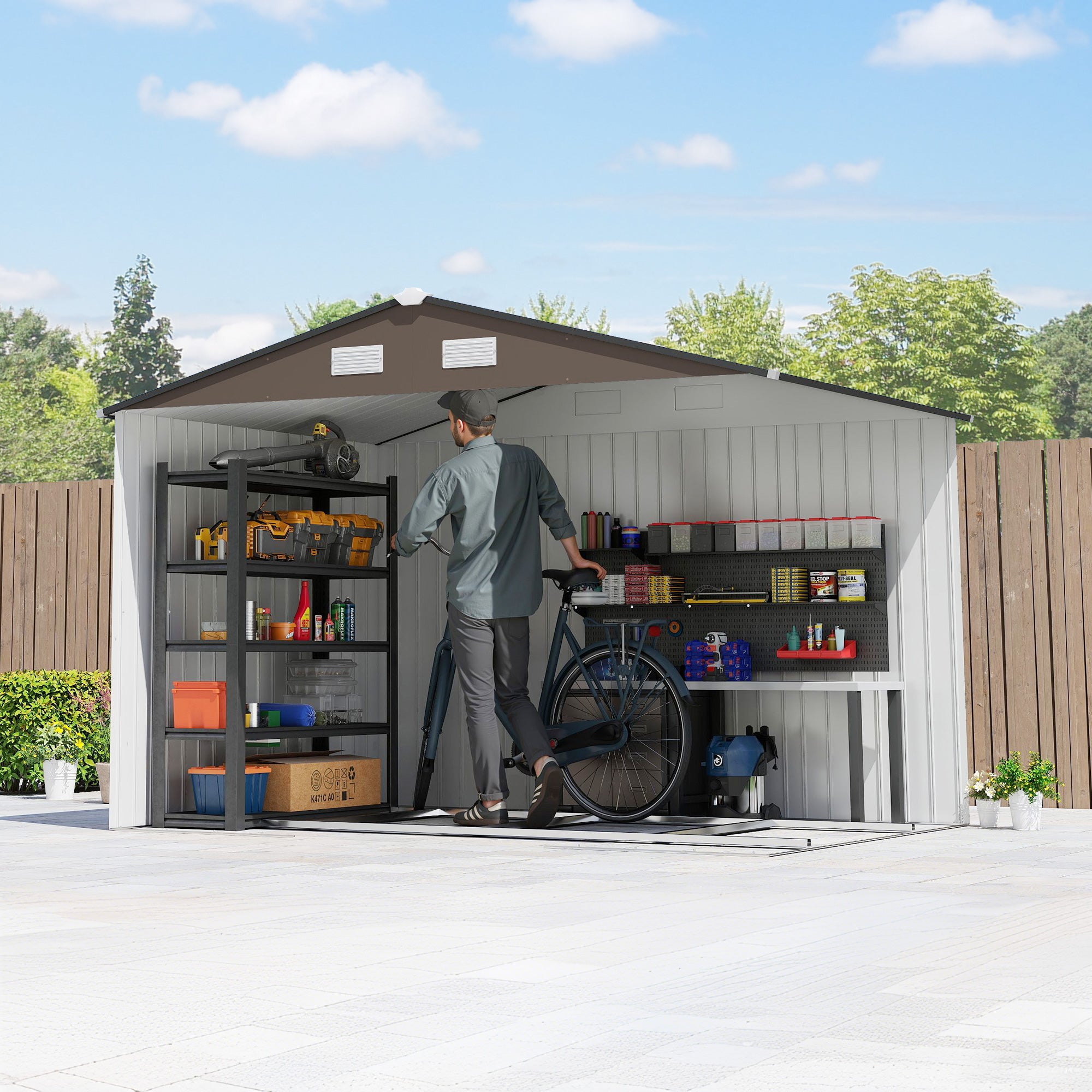 Galvanised Steel Outdoor Garden Shed 9ft x 6ft - Velmora