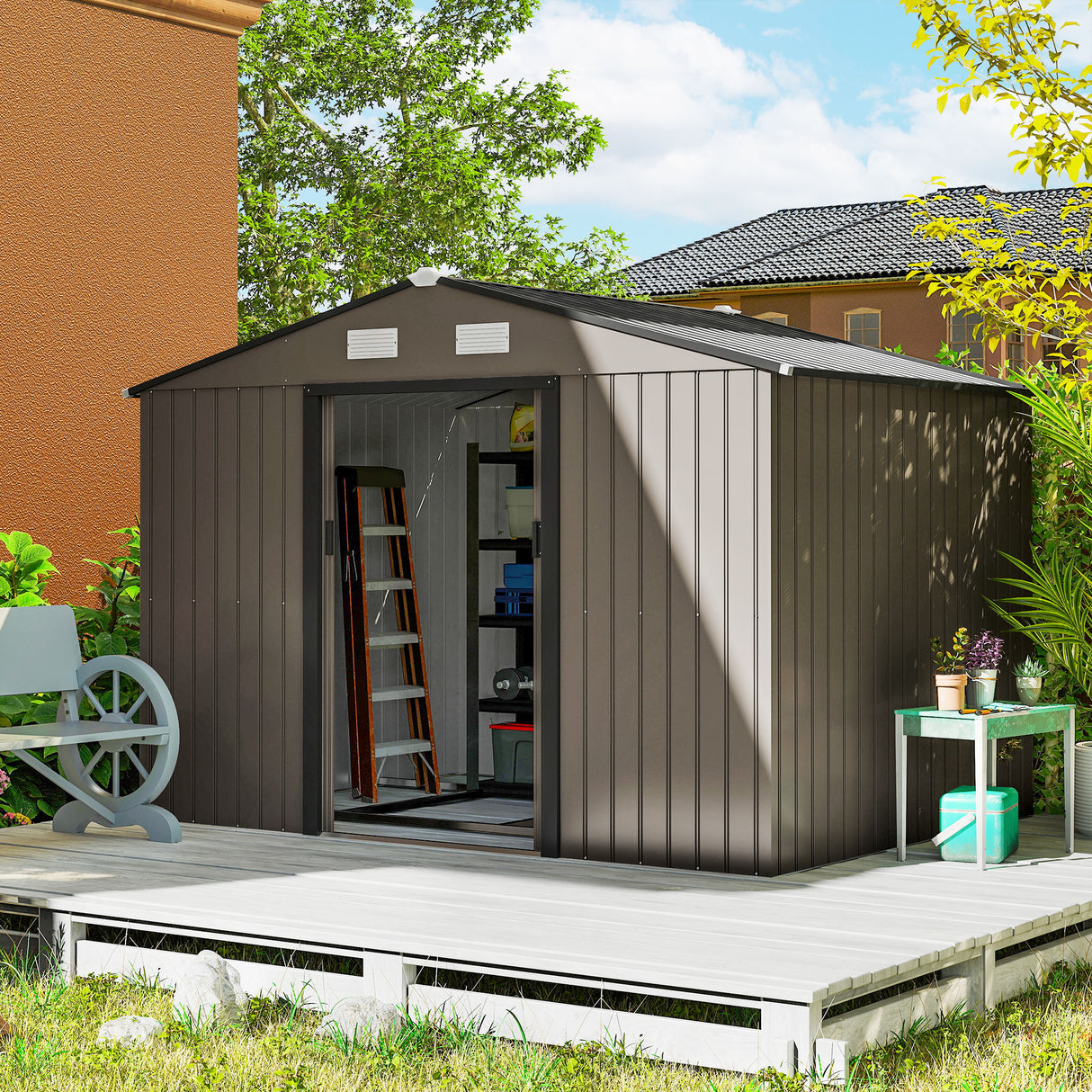 Galvanised Steel Outdoor Garden Shed 9ft x 6ft - Velmora