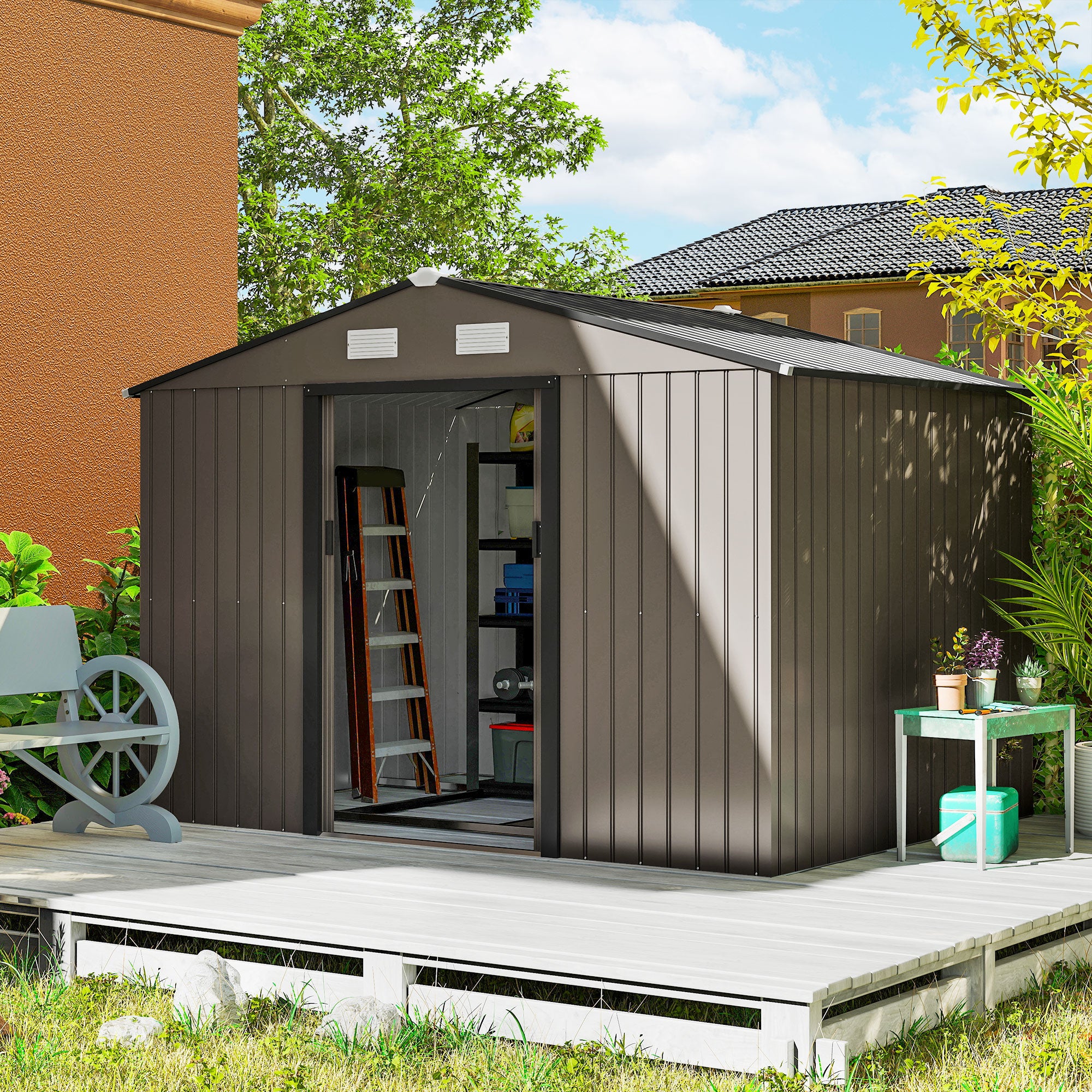Galvanised Steel Outdoor Garden Shed 9ft x 6ft - Velmora