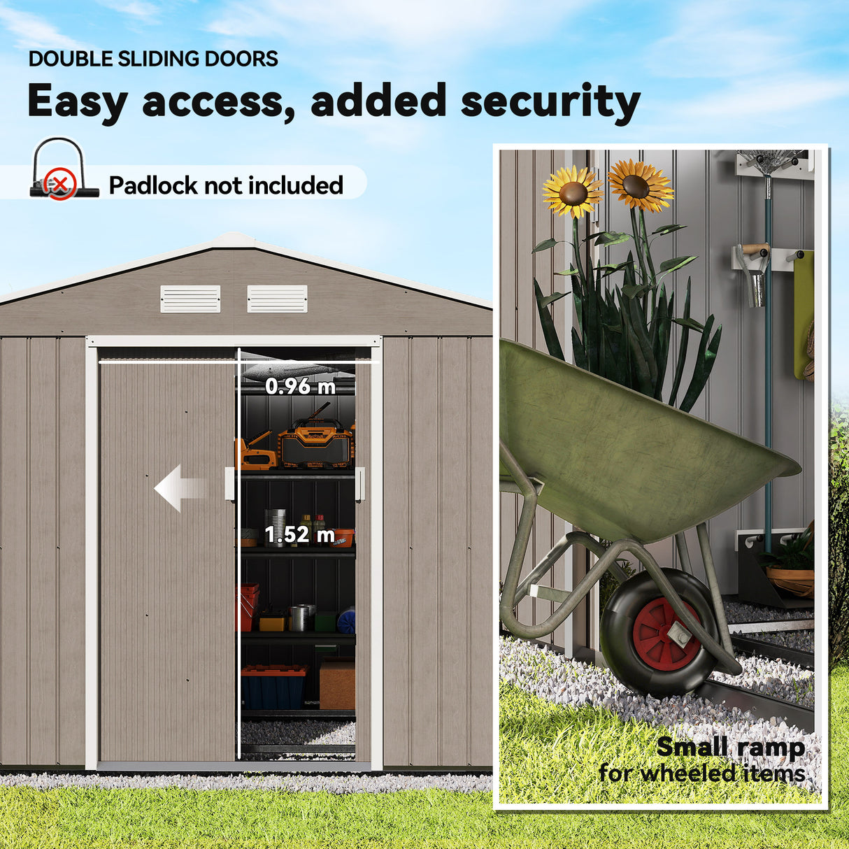 Galvanised Steel Outdoor Garden Shed 9ft x 6ft - Velmora