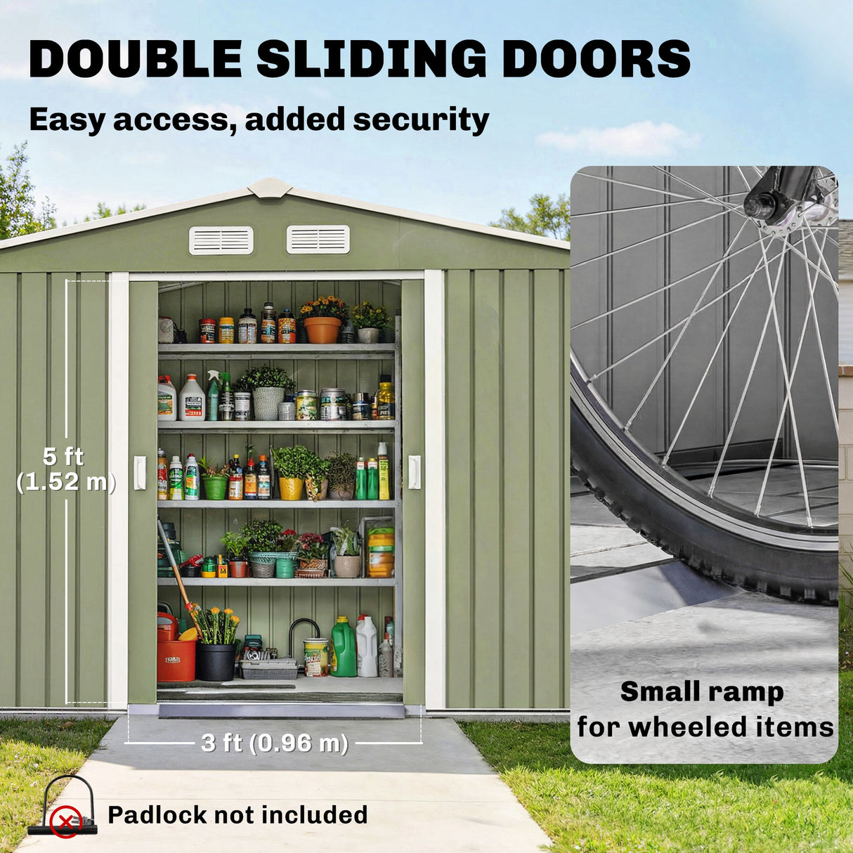 Galvanised Steel Outdoor Garden Shed 9ft x 6ft - Velmora