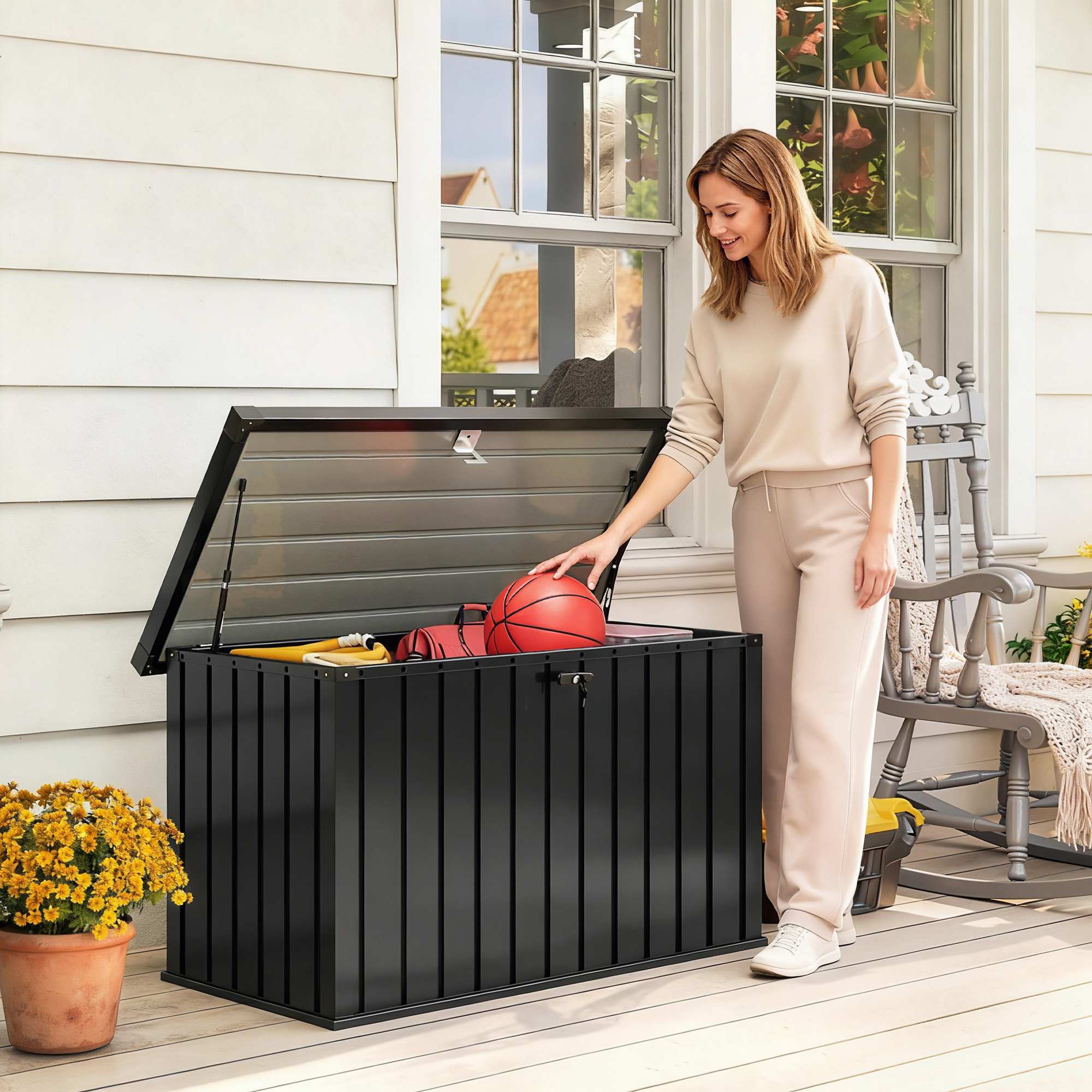 Galvanised Steel Outdoor Garden Storage Box 400Ltr - Velmora