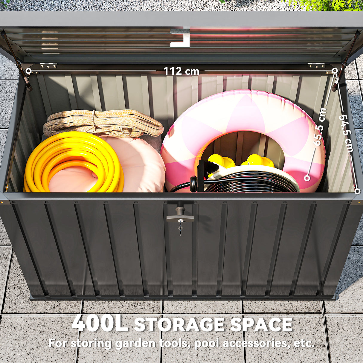 Galvanised Steel Outdoor Garden Storage Box 400Ltr - Velmora