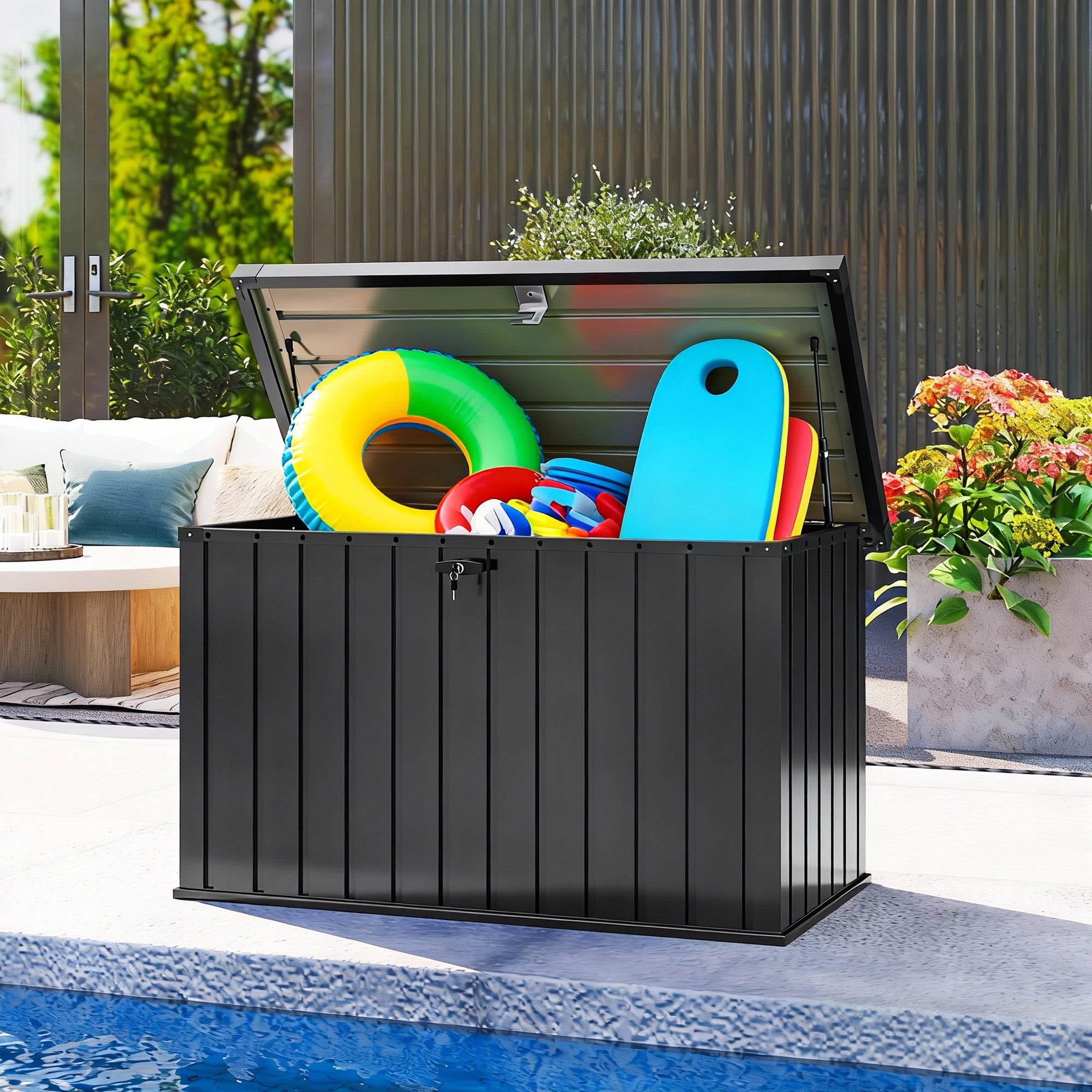 Galvanised Steel Outdoor Garden Storage Box 400Ltr - Velmora