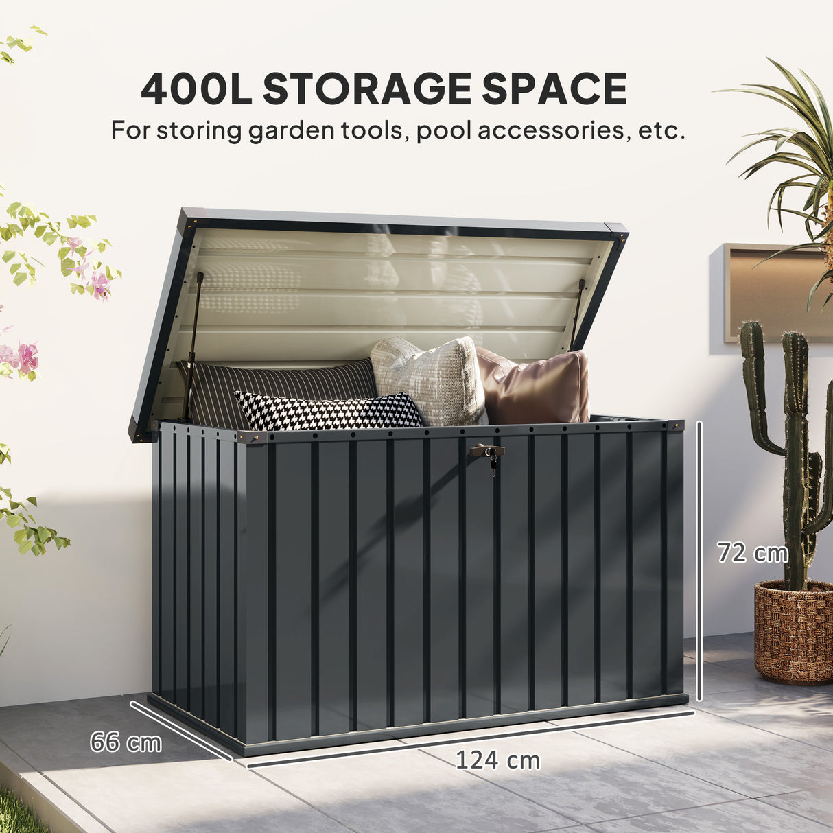 Galvanised Steel Outdoor Garden Storage Box 400Ltr - Velmora