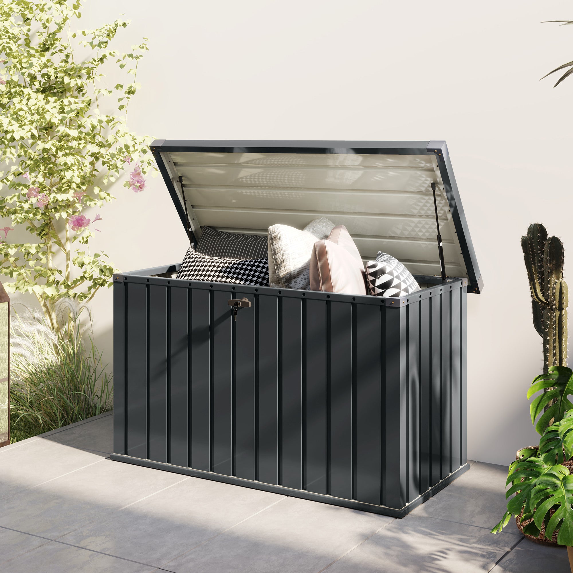 Galvanised Steel Outdoor Garden Storage Box 400Ltr - Velmora
