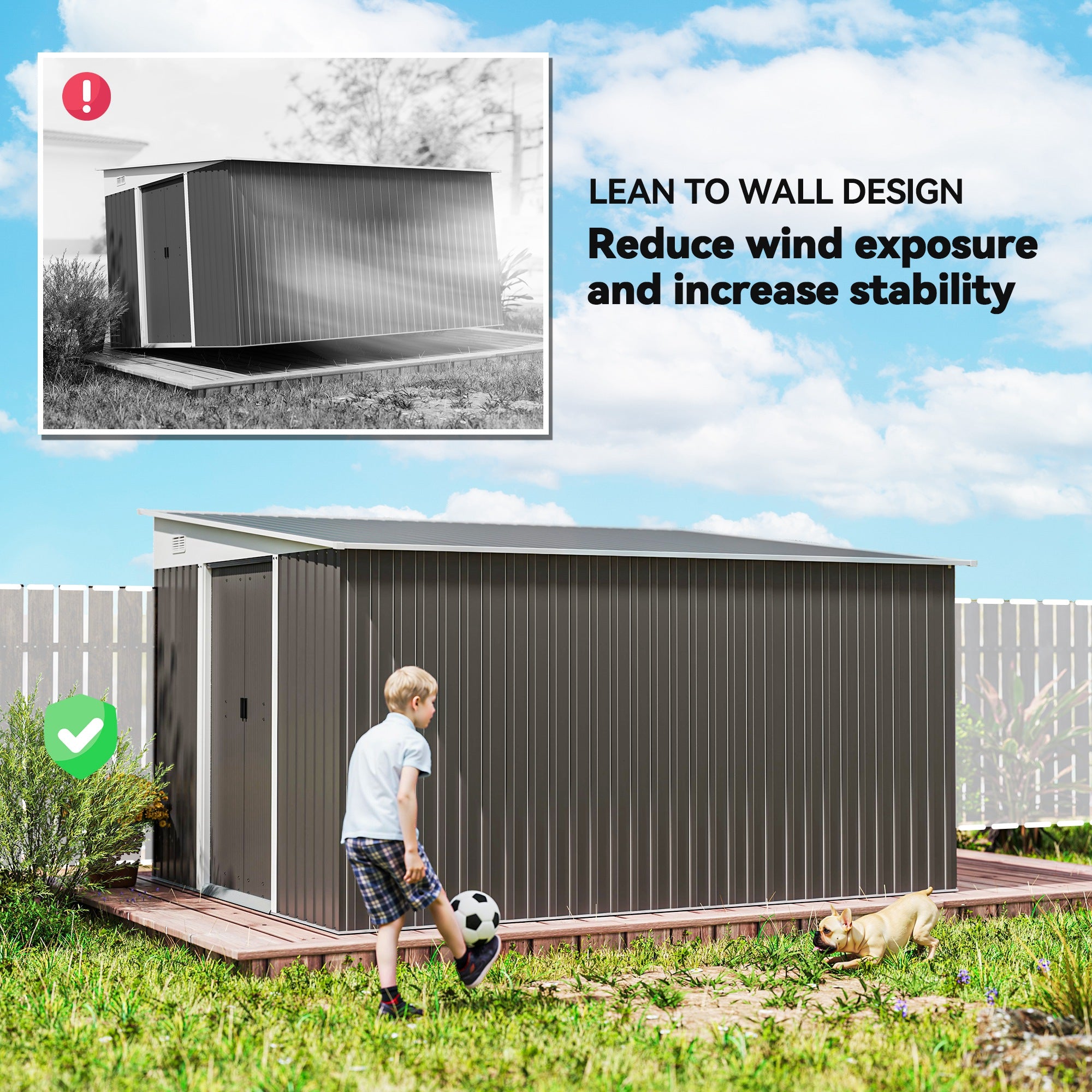 Galvanised Steel Outdoor Garden Storage Shed 11.3ft x 9.2ft - Velmora