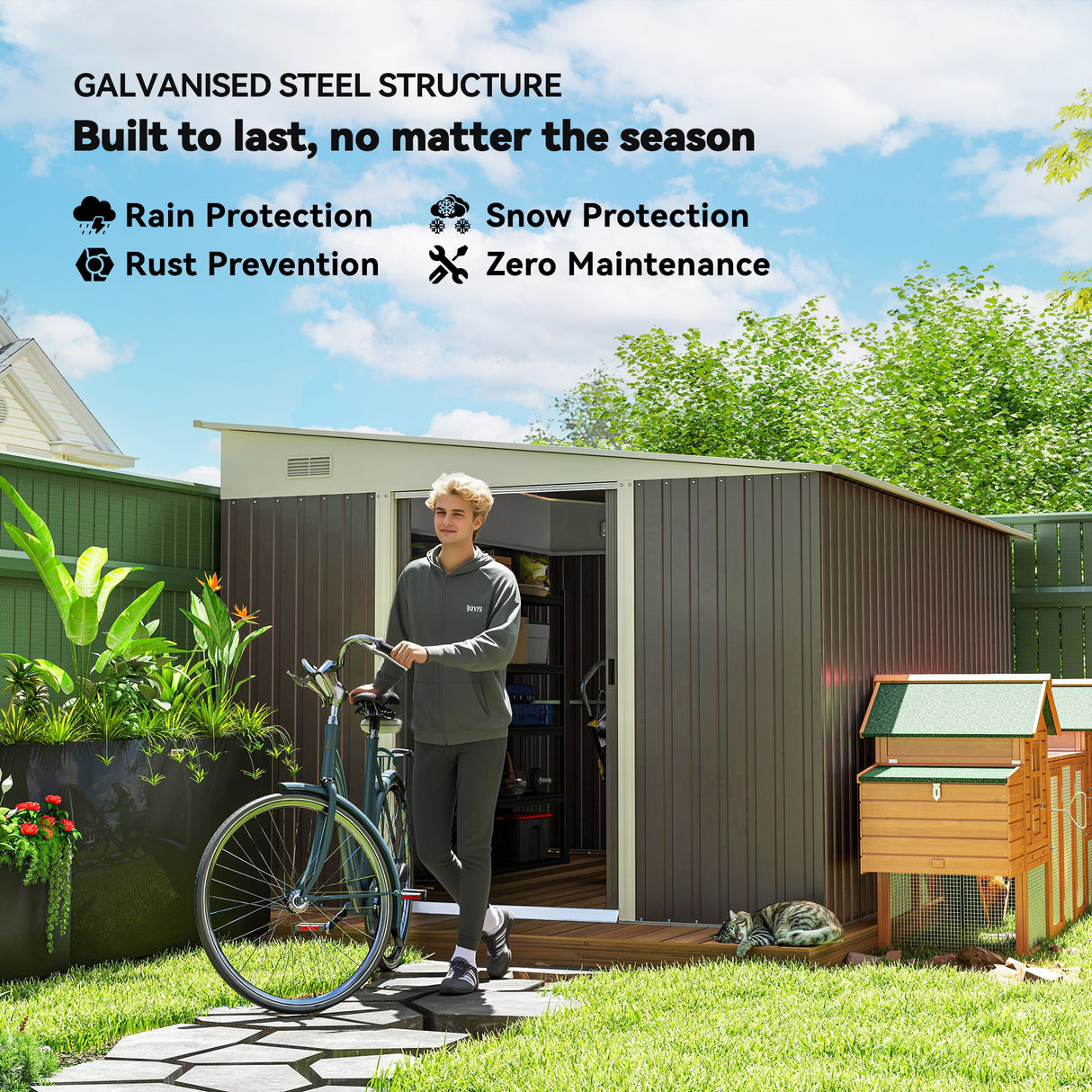 Galvanised Steel Outdoor Garden Storage Shed 11.3ft x 9.2ft - Velmora