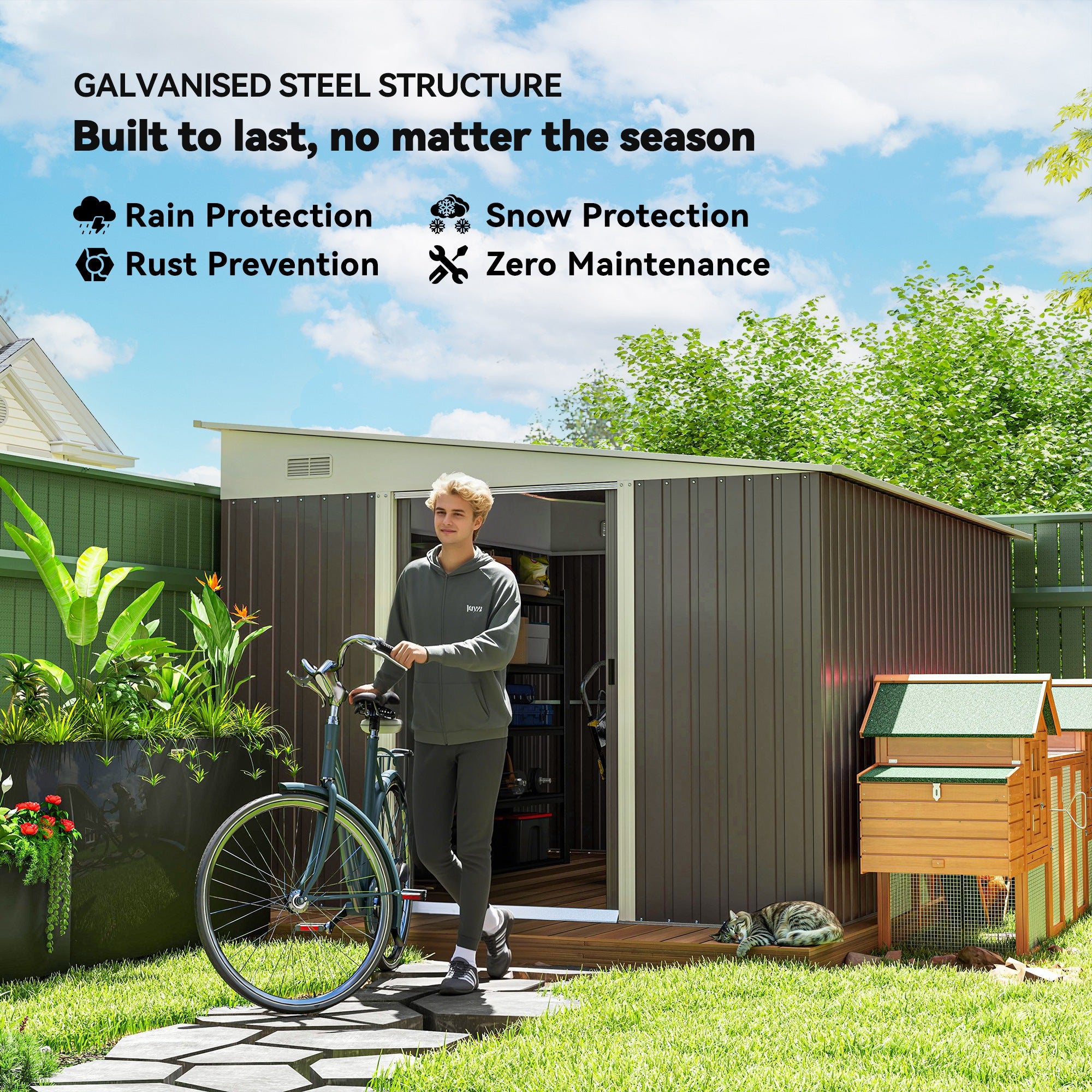 Galvanised Steel Outdoor Garden Storage Shed 11.3ft x 9.2ft - Velmora
