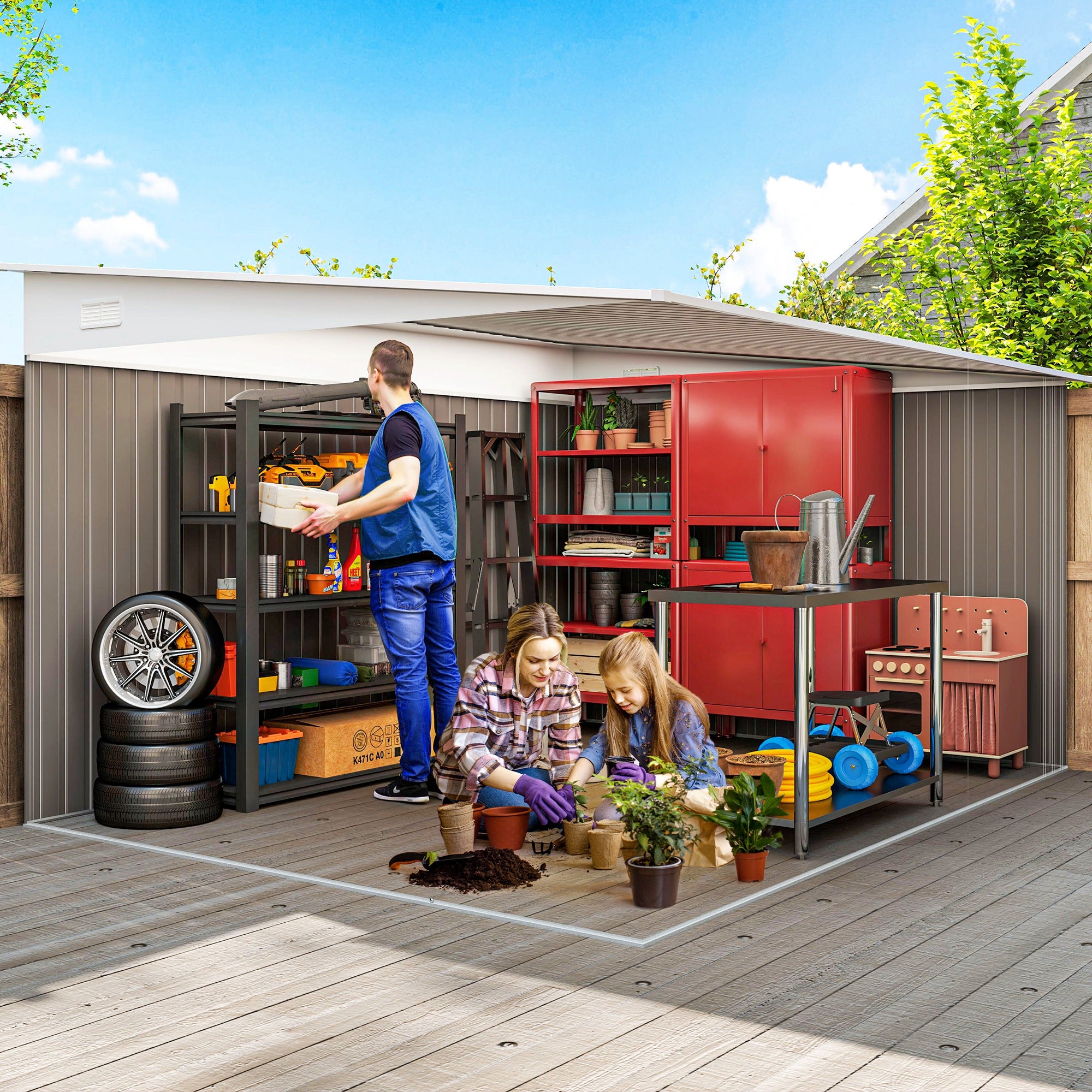 Galvanised Steel Outdoor Garden Storage Shed 11.3ft x 9.2ft - Velmora