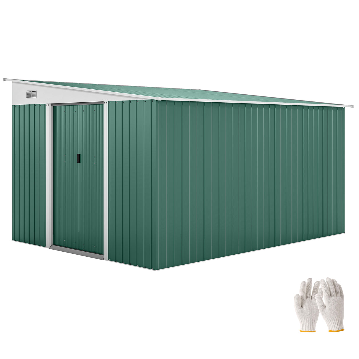 Galvanised Steel Outdoor Garden Storage Shed 11.3ft x 9.2ft - Velmora