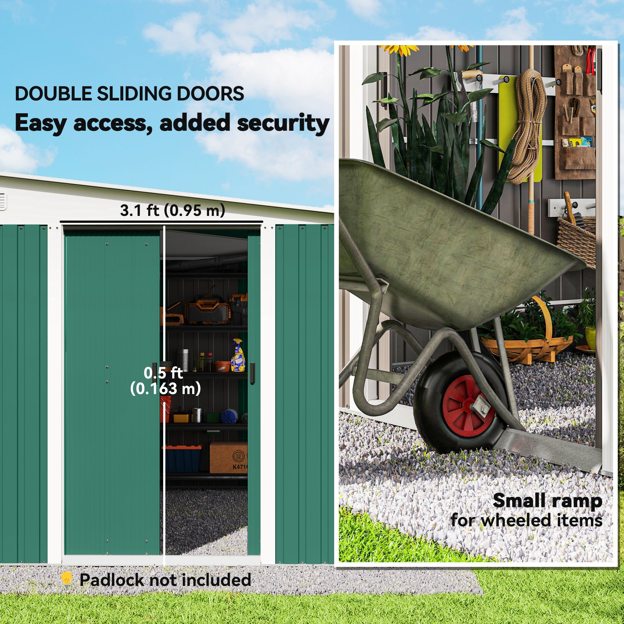 Galvanised Steel Outdoor Garden Storage Shed 11.3ft x 9.2ft - Velmora
