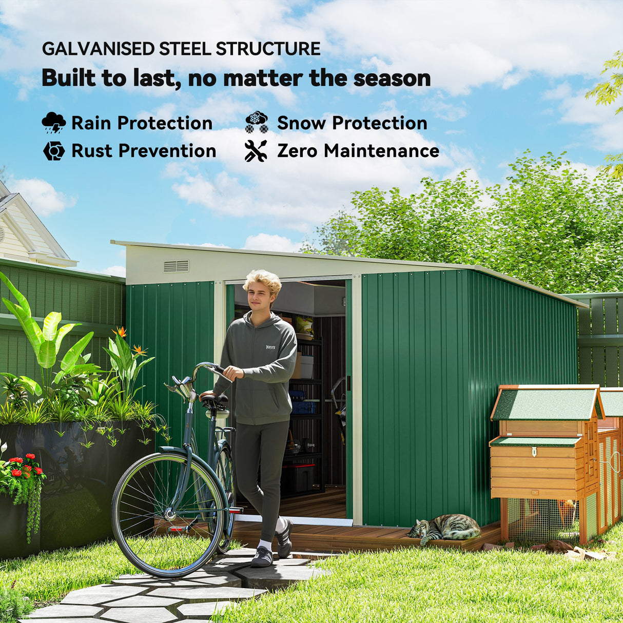 Galvanised Steel Outdoor Garden Storage Shed 11.3ft x 9.2ft - Velmora
