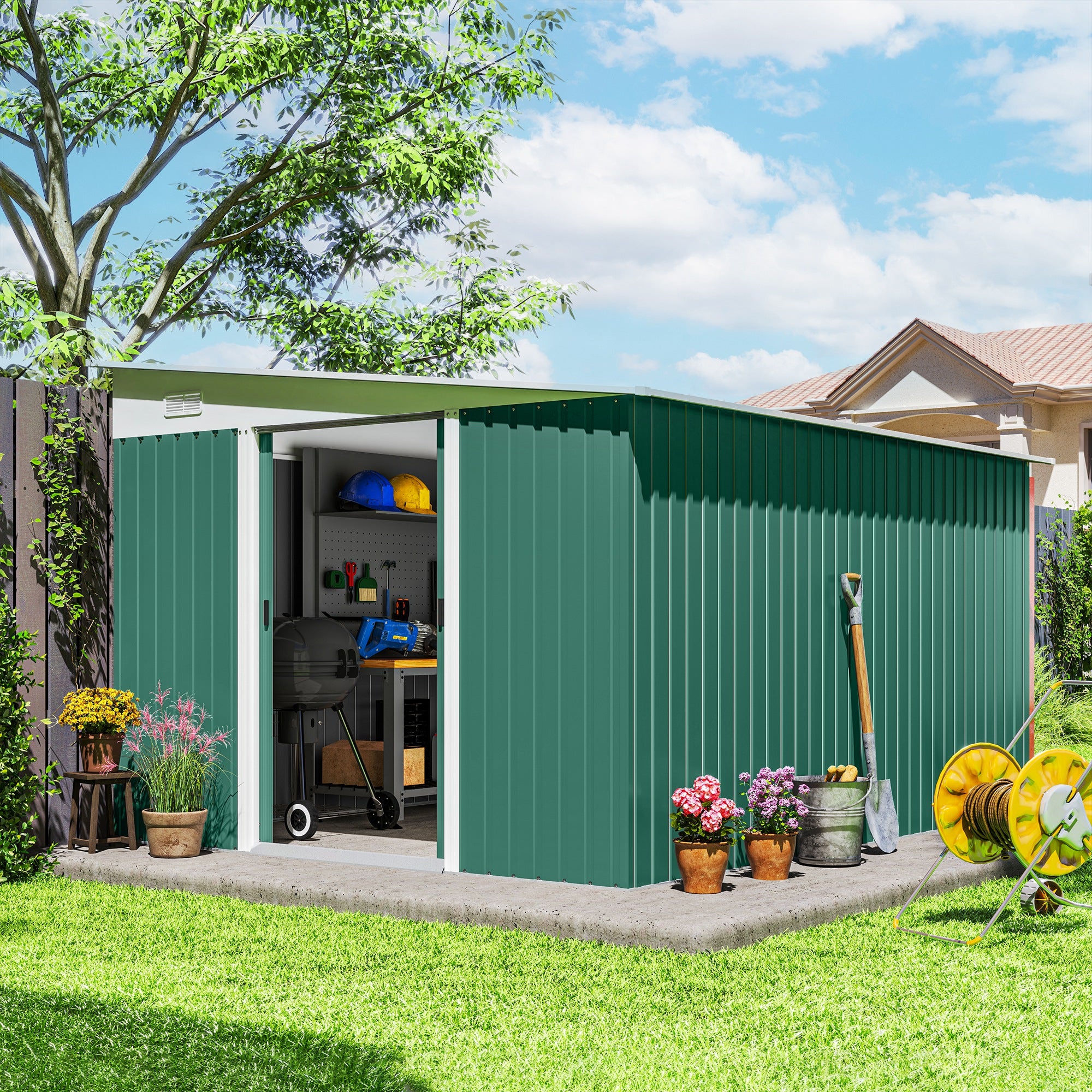 Galvanised Steel Outdoor Garden Storage Shed 11.3ft x 9.2ft - Velmora