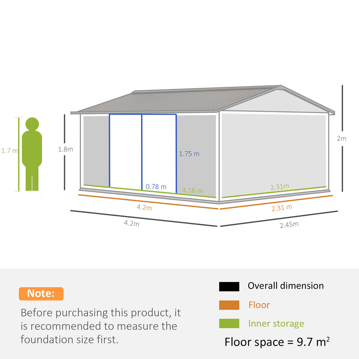 Galvanised Steel Outdoor Garden Storage Shed 14ft x 8ft - Velmora