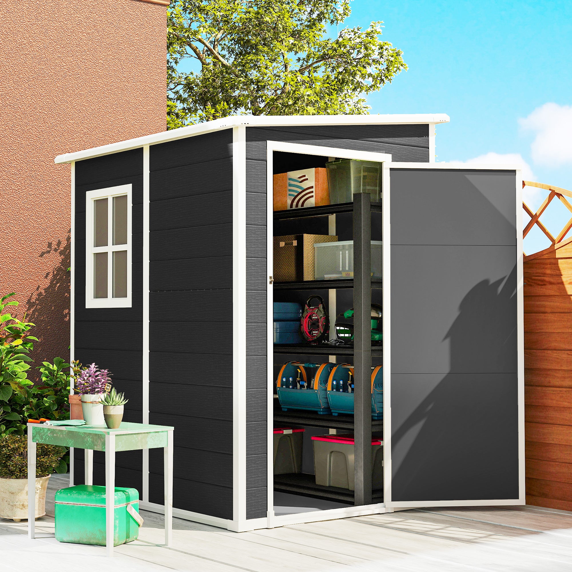 Galvanised Steel Outdoor Garden Storage Shed 4ft x 5ft - Velmora