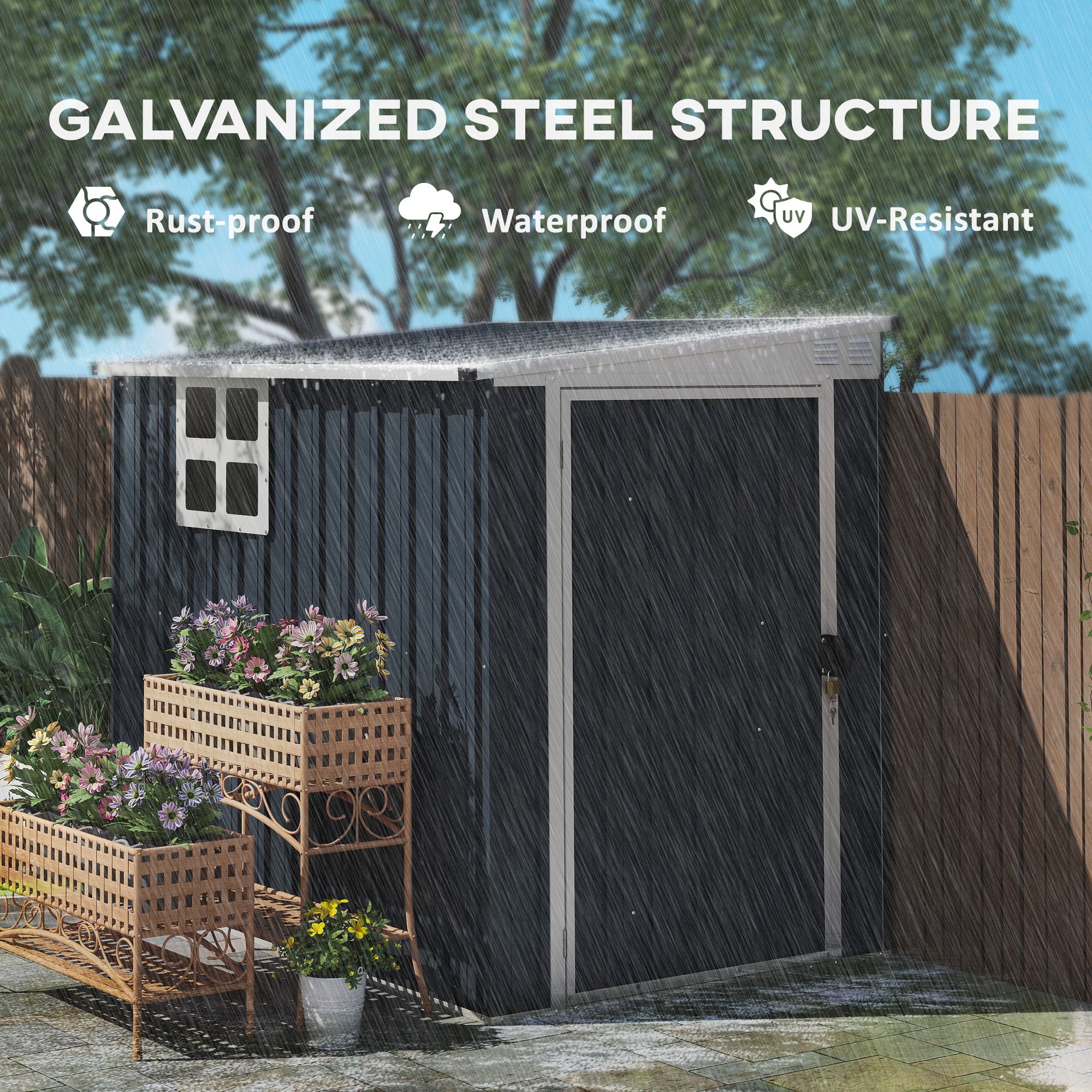 Galvanised Steel Outdoor Garden Storage Shed 4ft x 6ft - Velmora