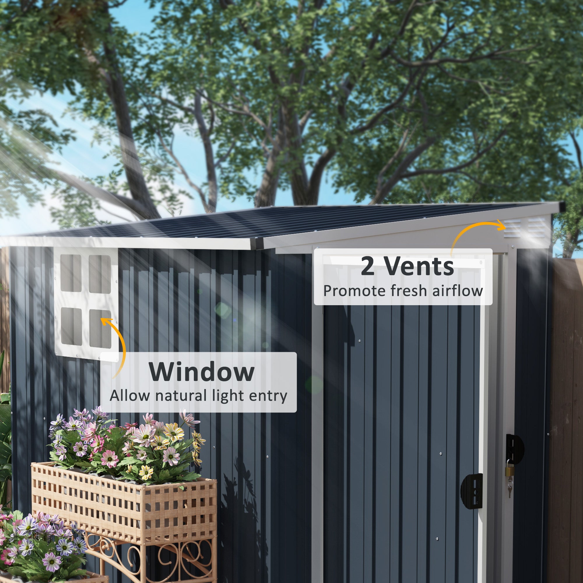 Galvanised Steel Outdoor Garden Storage Shed 4ft x 6ft - Velmora