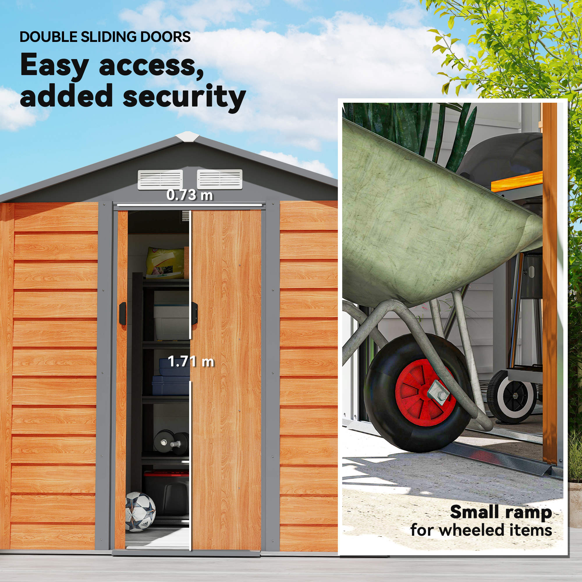 Galvanised Steel Outdoor Garden Storage Shed 6.5ft x 5ft - Velmora