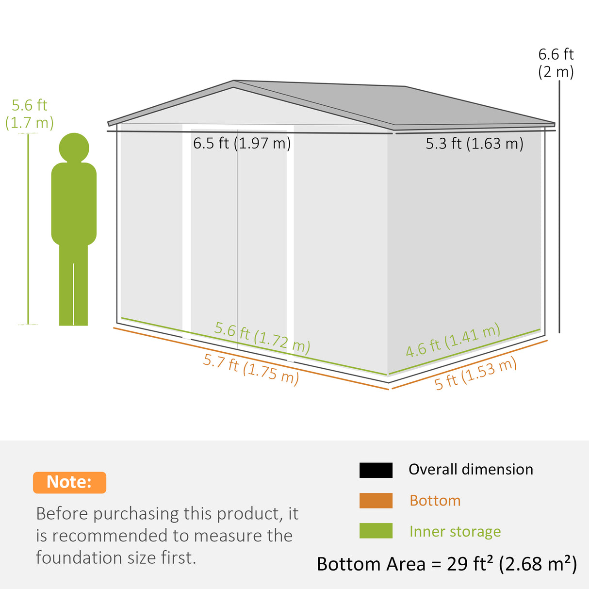 Galvanised Steel Outdoor Garden Storage Shed 6.5ft x 5ft - Velmora