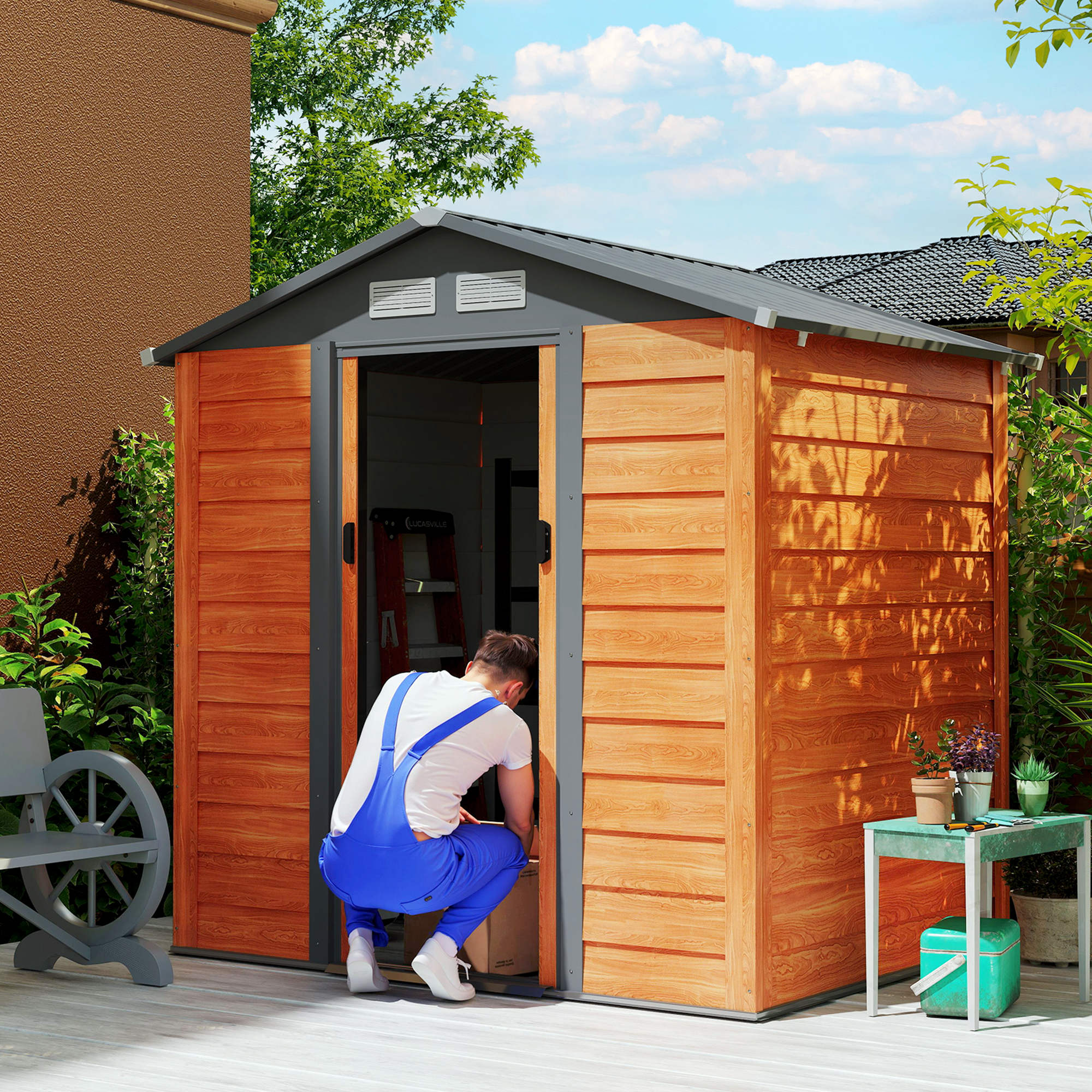 Galvanised Steel Outdoor Garden Storage Shed 6.5ft x 5ft - Velmora