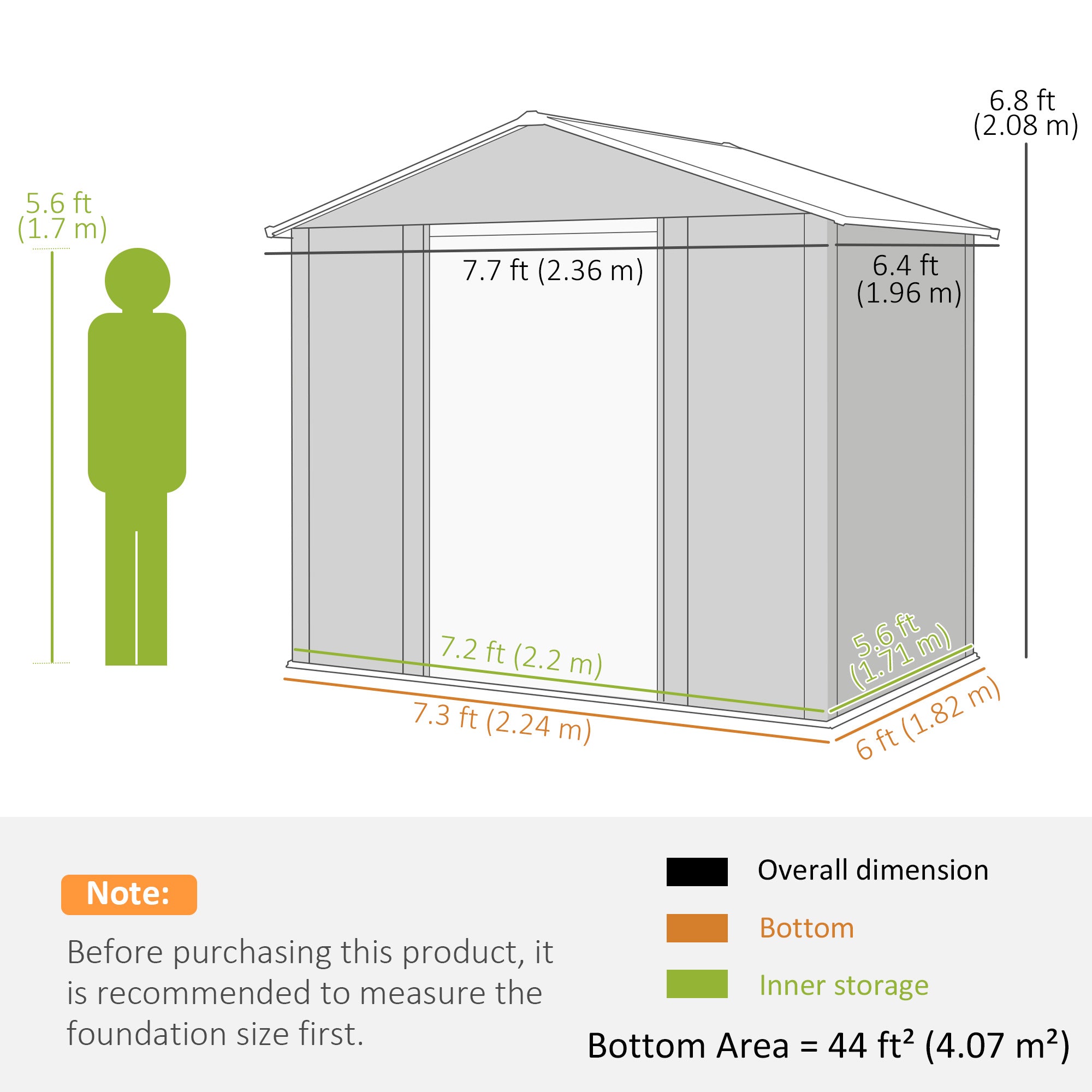 Galvanised Steel Outdoor Garden Storage Shed 6ft x 8ft - Velmora