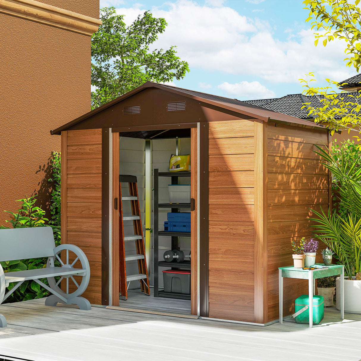 Galvanised Steel Outdoor Garden Storage Shed 6ft x 8ft - Velmora