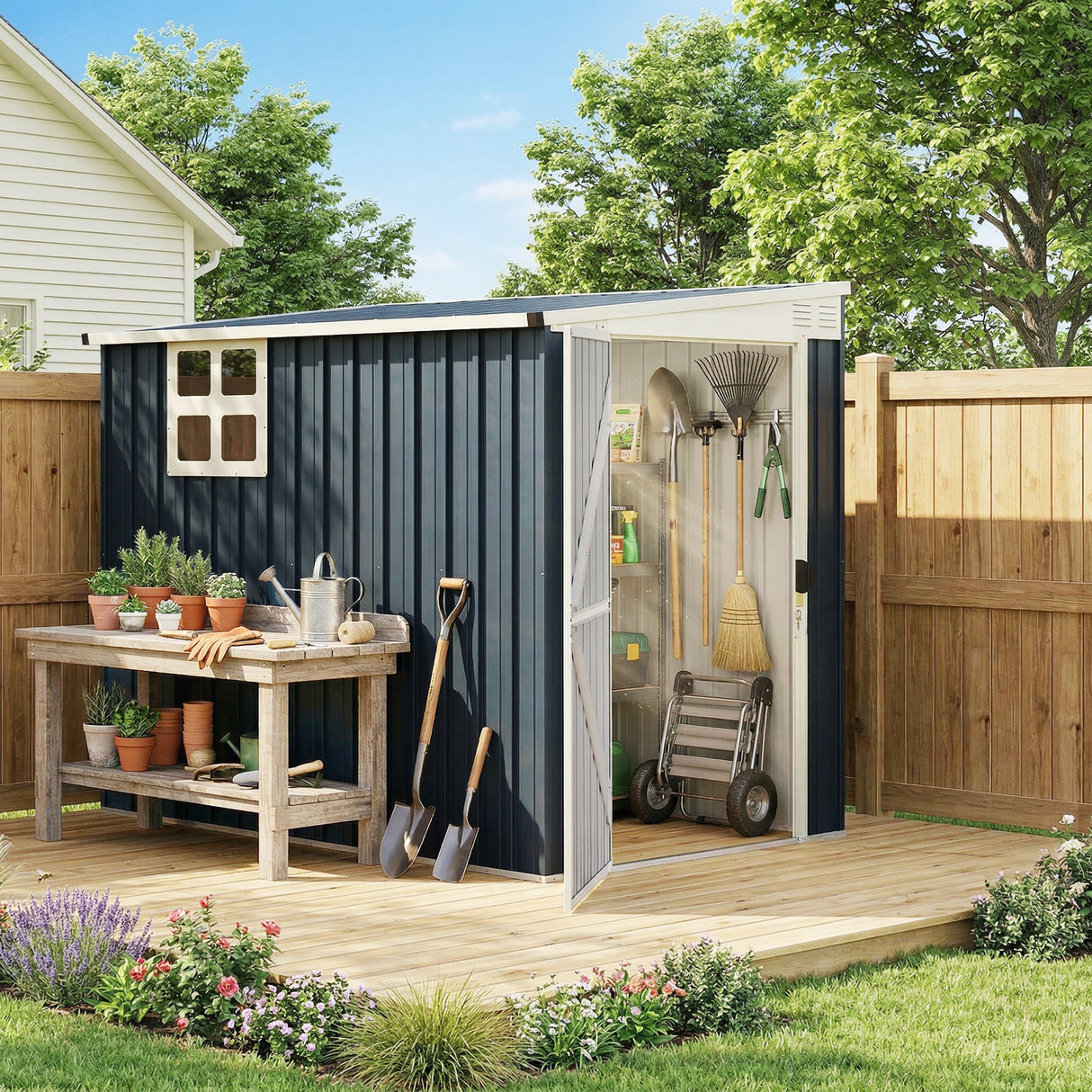 Galvanised Steel Outdoor Garden Storage Shed 7.6ft x 4ft - Velmora
