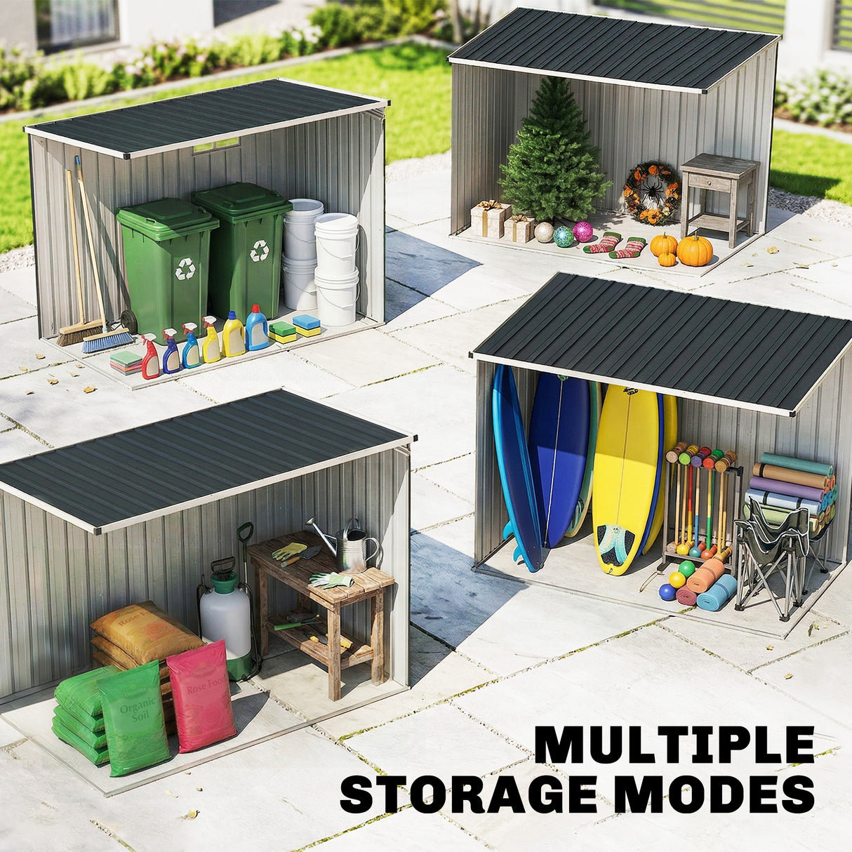 Galvanised Steel Outdoor Garden Storage Shed 7.6ft x 4ft - Velmora