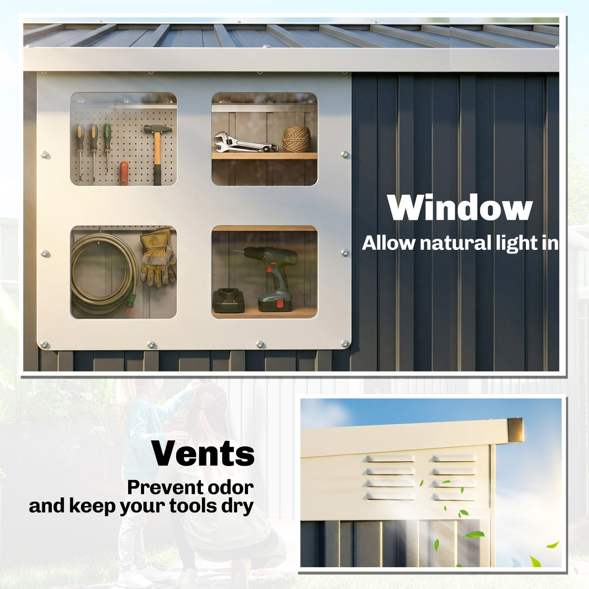 Galvanised Steel Outdoor Garden Storage Shed 7.6ft x 4ft - Velmora