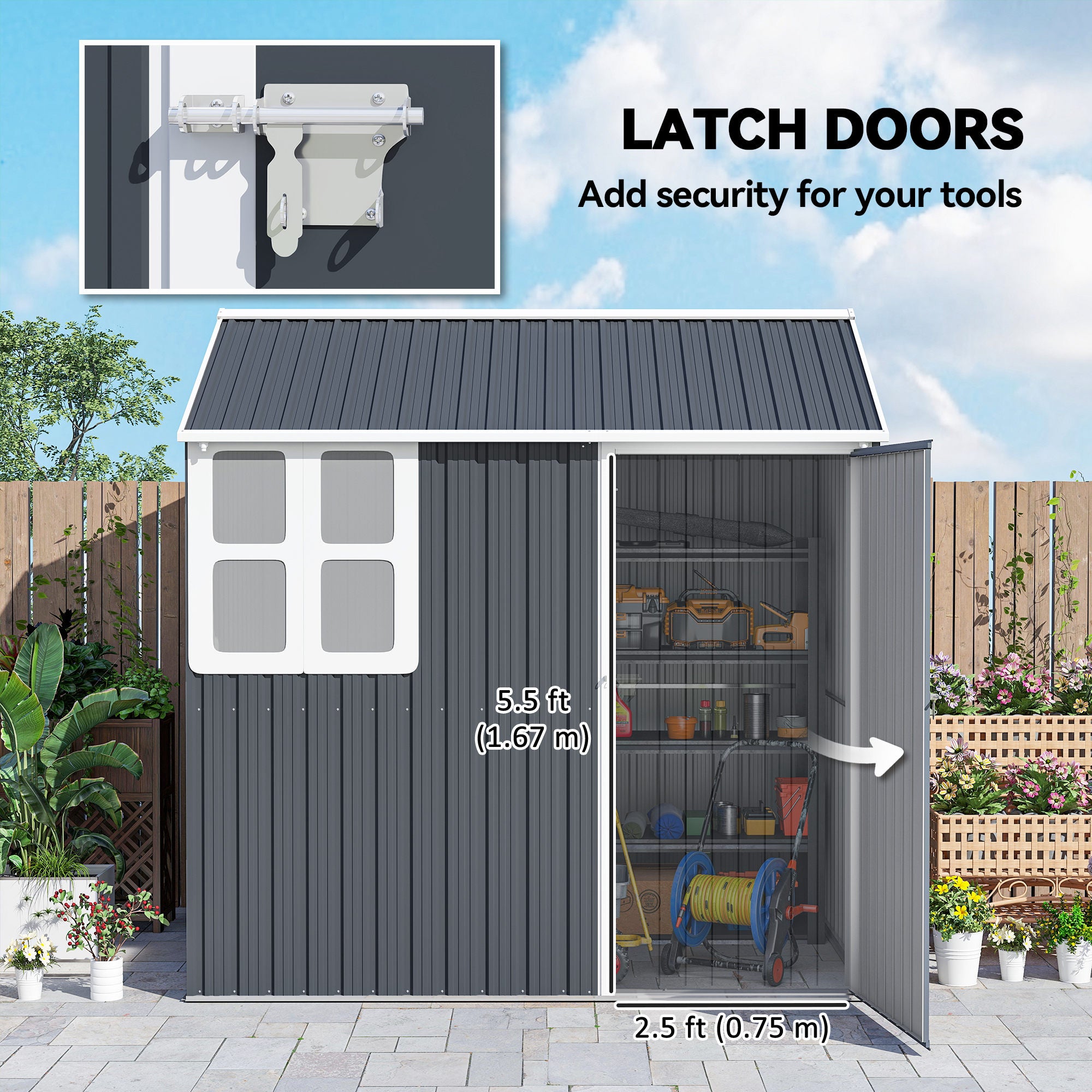 Galvanised Steel Outdoor Garden Storage Shed 7ft x 6ft - Velmora