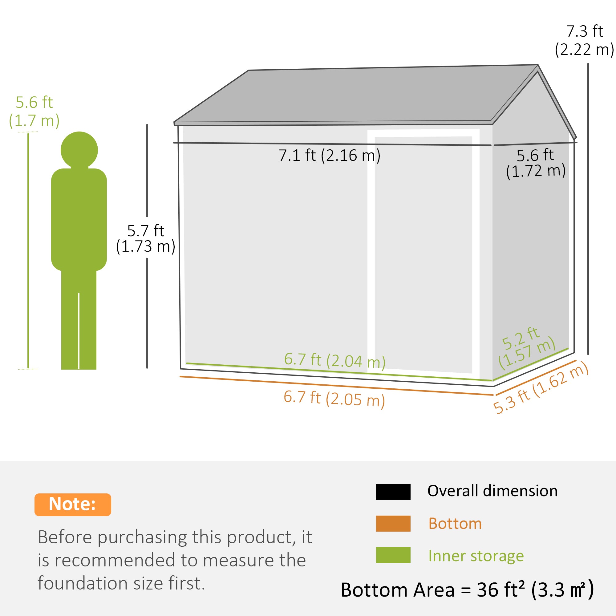 Galvanised Steel Outdoor Garden Storage Shed 7ft x 6ft - Velmora