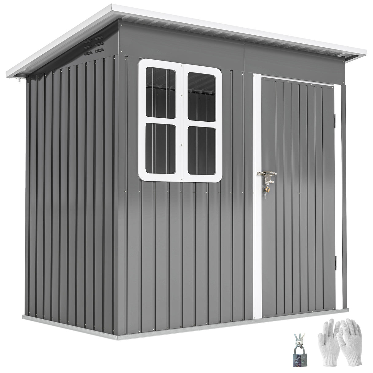 Galvanised Steel Outdoor Garden Storage Shed 7ft x 4ft - Velmora