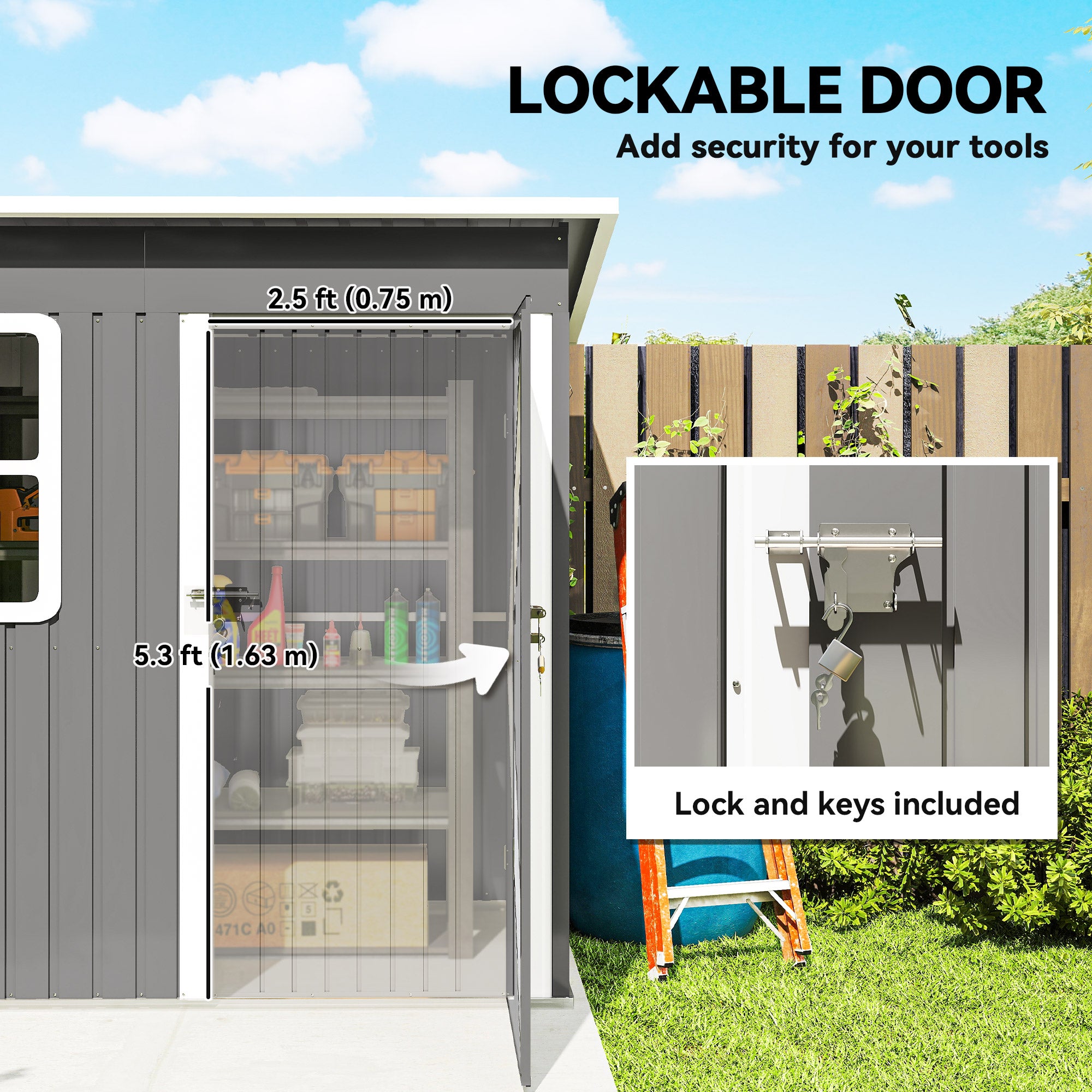 Galvanised Steel Outdoor Garden Storage Shed 7ft x 4ft - Velmora