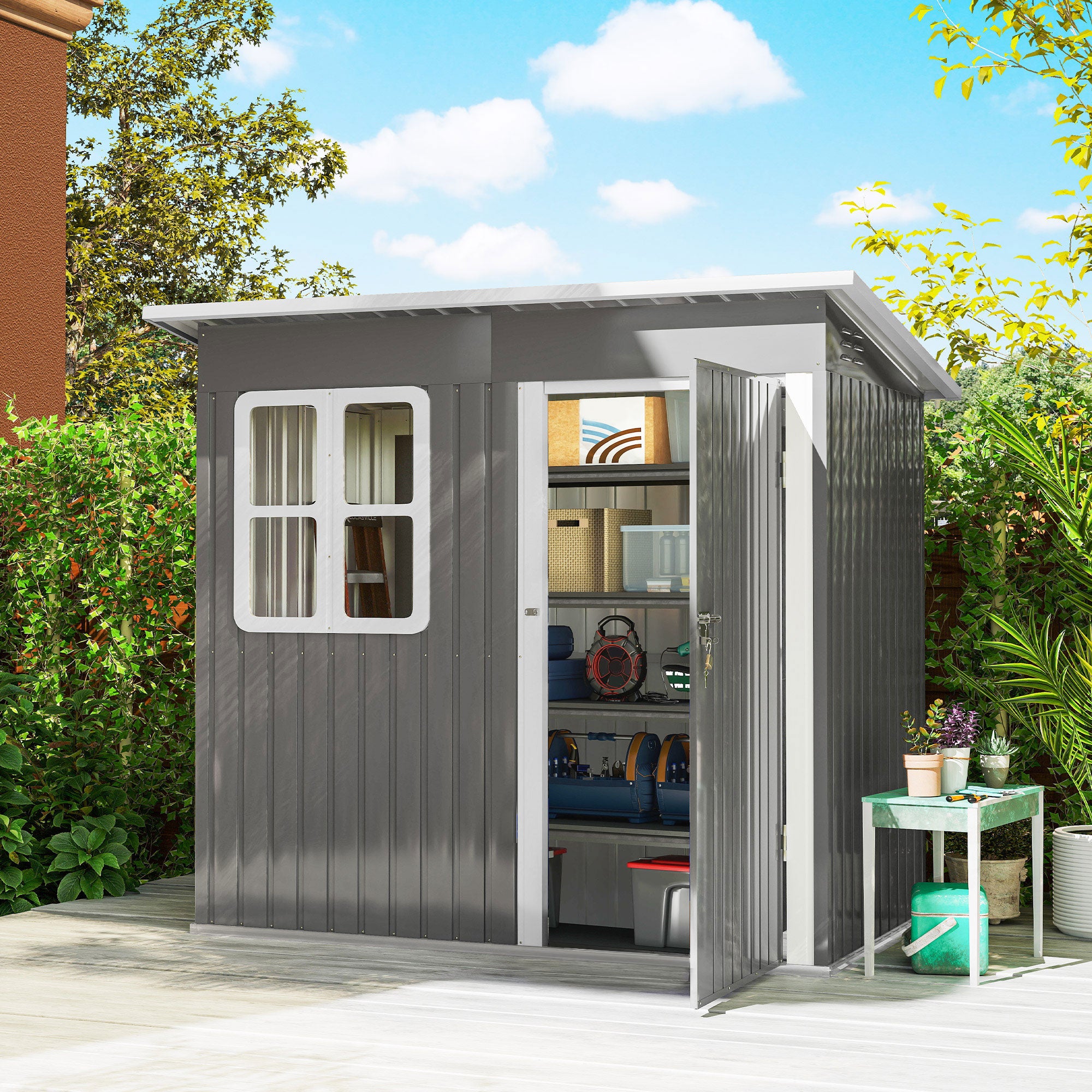 Galvanised Steel Outdoor Garden Storage Shed 7ft x 4ft - Velmora