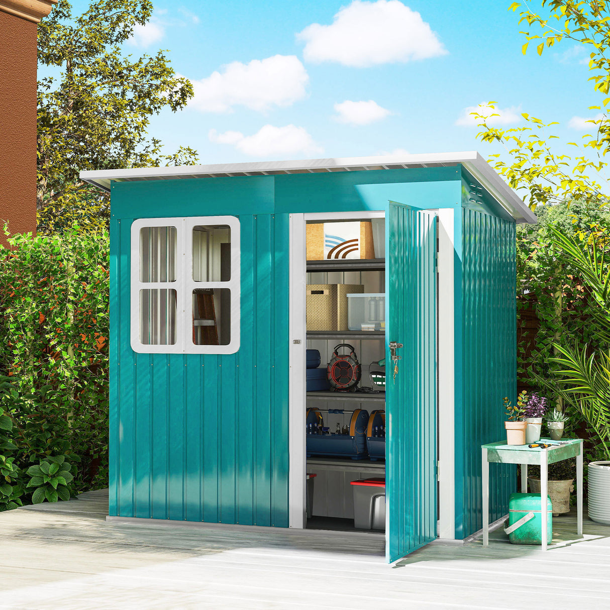 Galvanised Steel Outdoor Garden Storage Shed 7ft x 4ft - Velmora