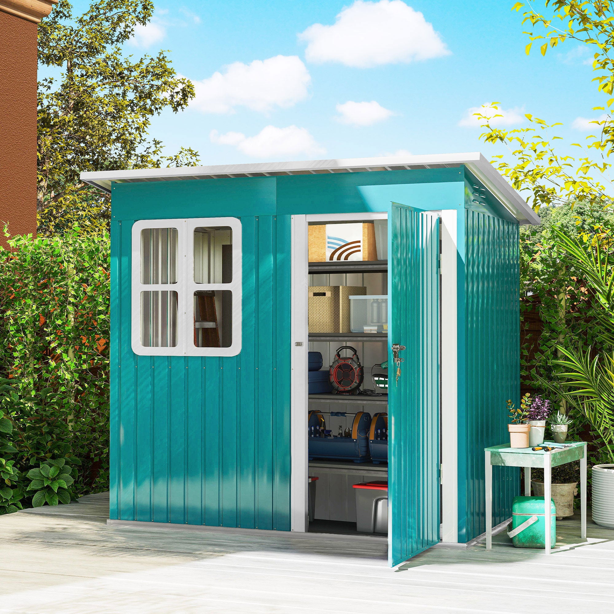 Galvanised Steel Outdoor Garden Storage Shed 7ft x 4ft - Velmora