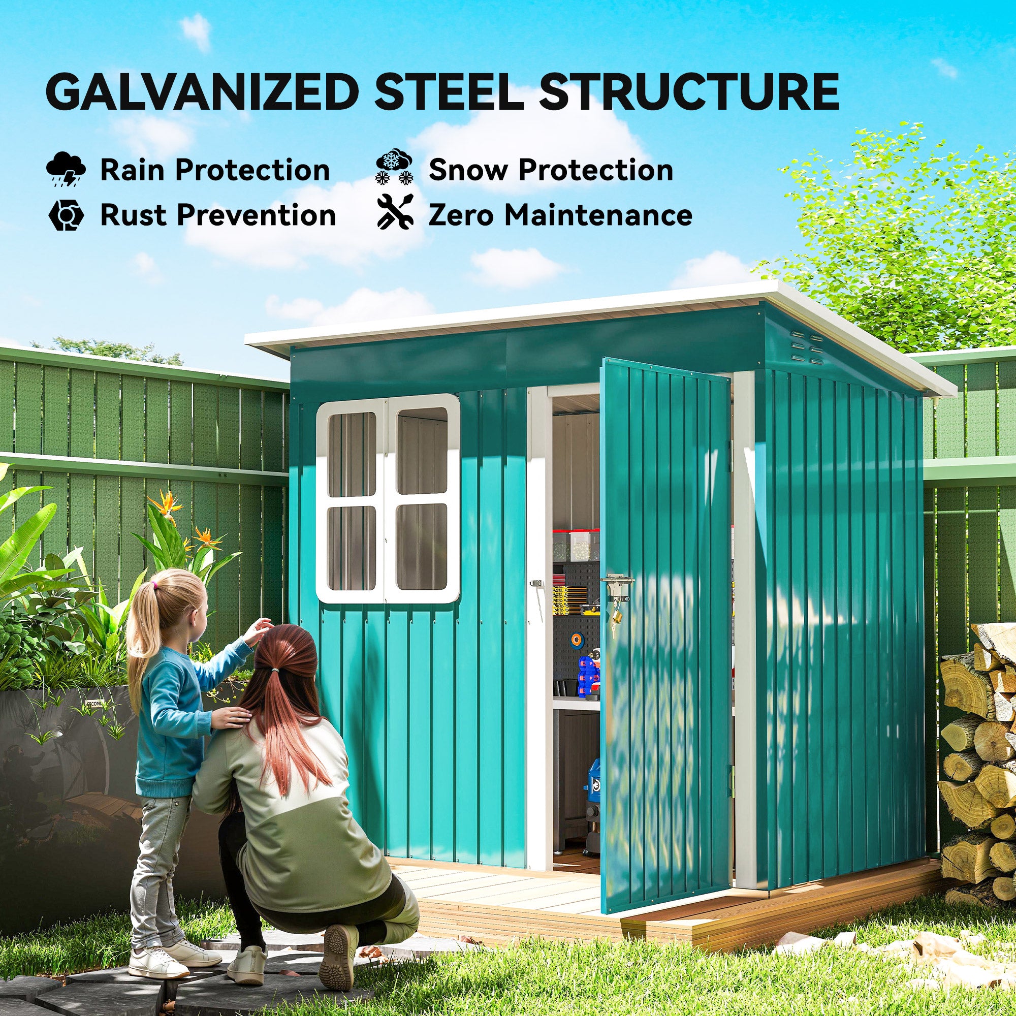 Galvanised Steel Outdoor Garden Storage Shed 7ft x 4ft - Velmora