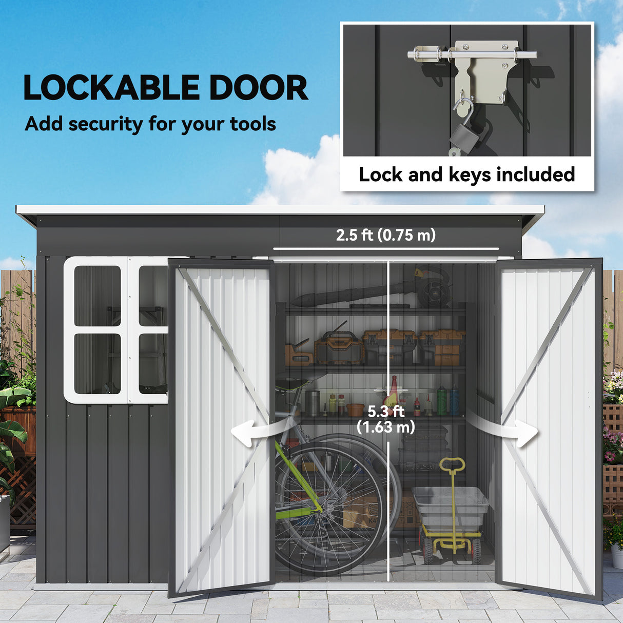 Galvanised Steel Outdoor Garden Storage Shed 8.5ft x 6ft - Velmora