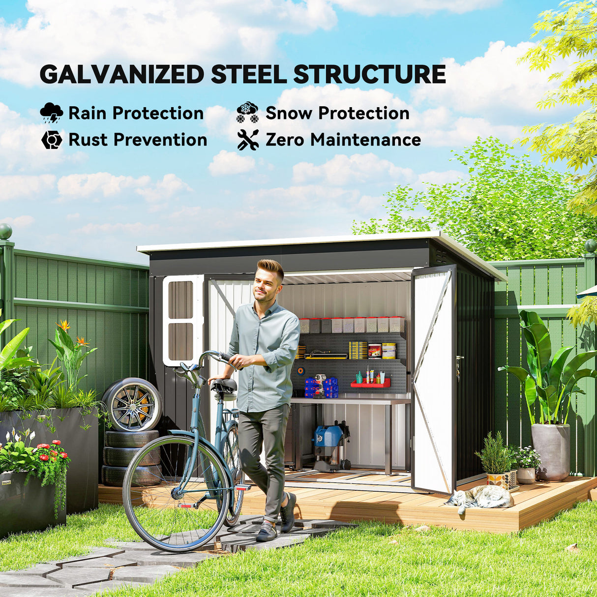 Galvanised Steel Outdoor Garden Storage Shed 8.5ft x 6ft - Velmora