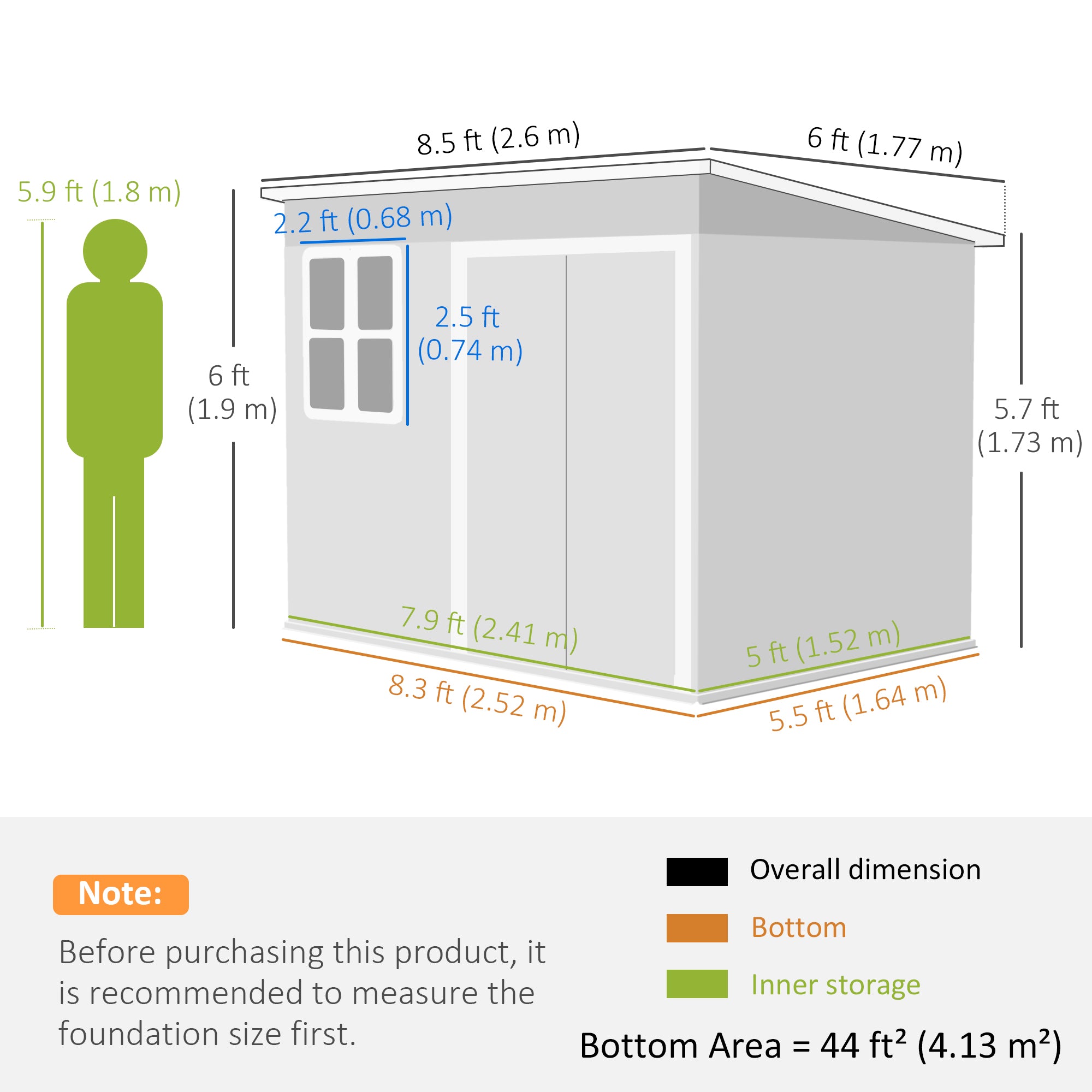 Galvanised Steel Outdoor Garden Storage Shed 8.5ft x 6ft - Velmora