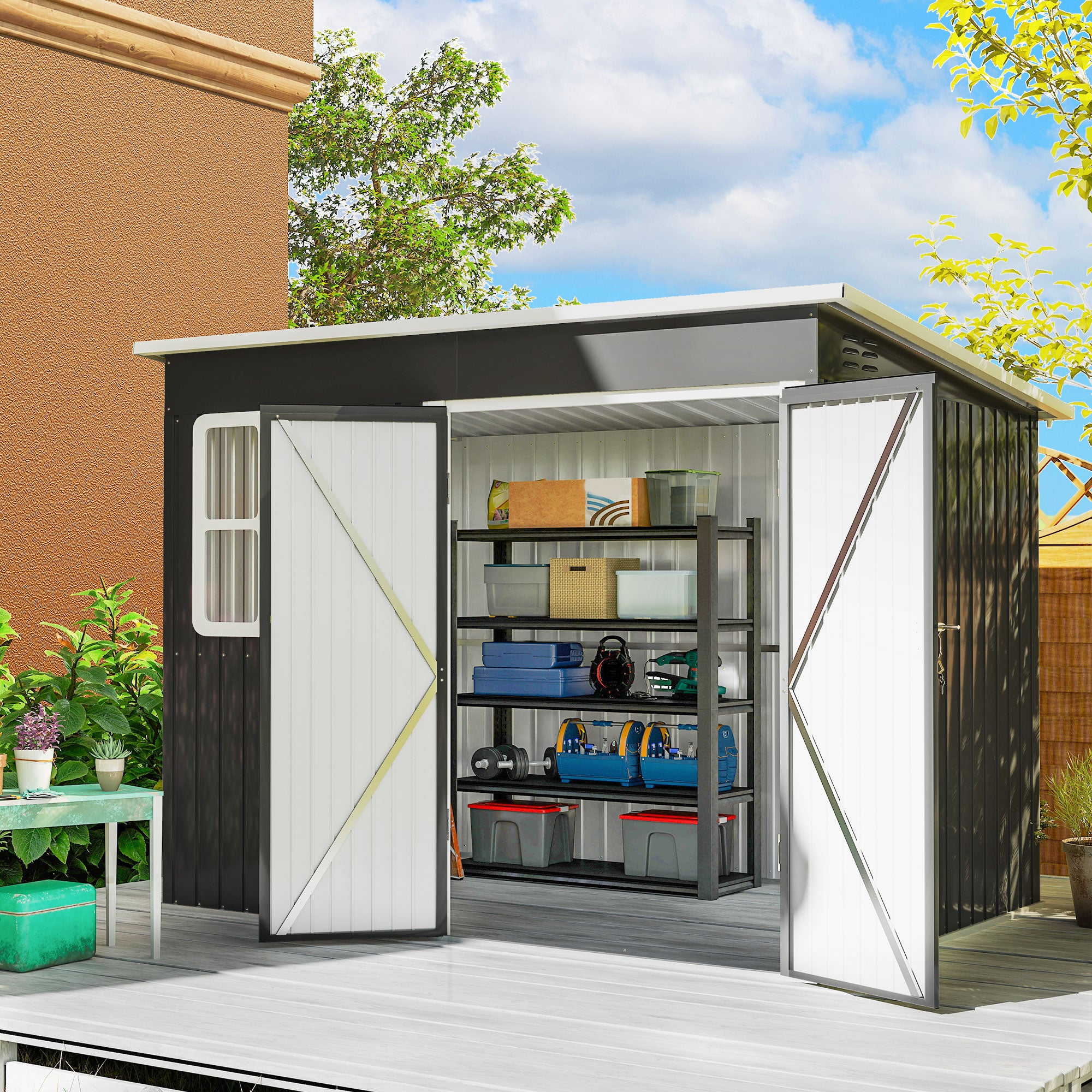 Galvanised Steel Outdoor Garden Storage Shed 8.5ft x 6ft - Velmora
