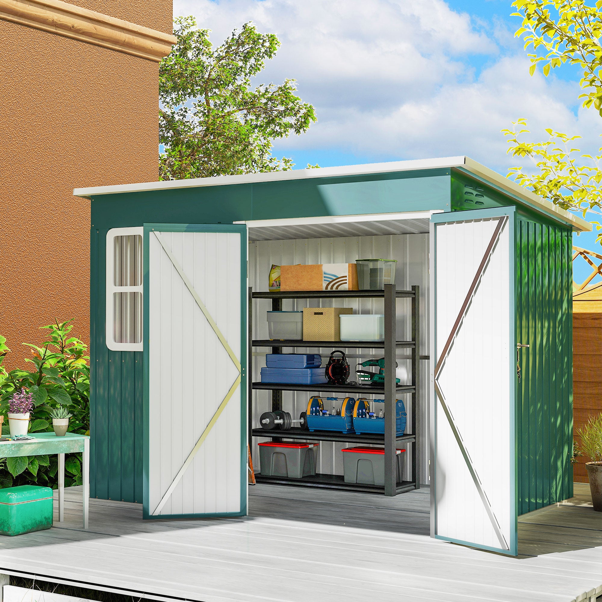 Galvanised Steel Outdoor Garden Storage Shed 8.5ft x 6ft - Velmora