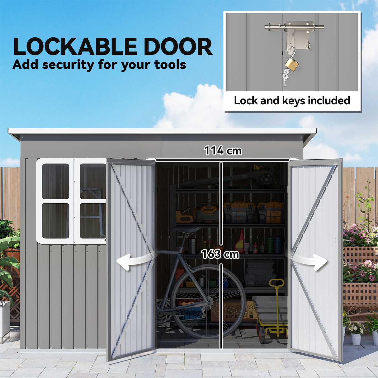 Galvanised Steel Outdoor Garden Storage Shed 8.5ft x 6ft - Velmora