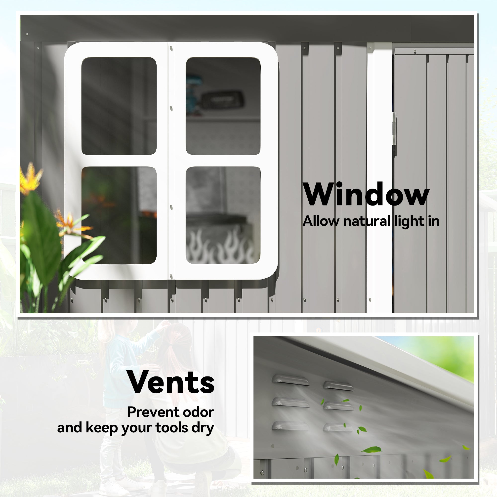 Galvanised Steel Outdoor Garden Storage Shed 8.5ft x 6ft - Velmora