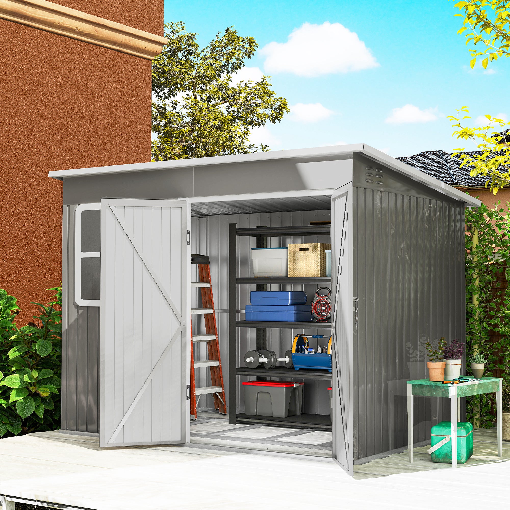 Galvanised Steel Outdoor Garden Storage Shed 8.5ft x 6ft - Velmora