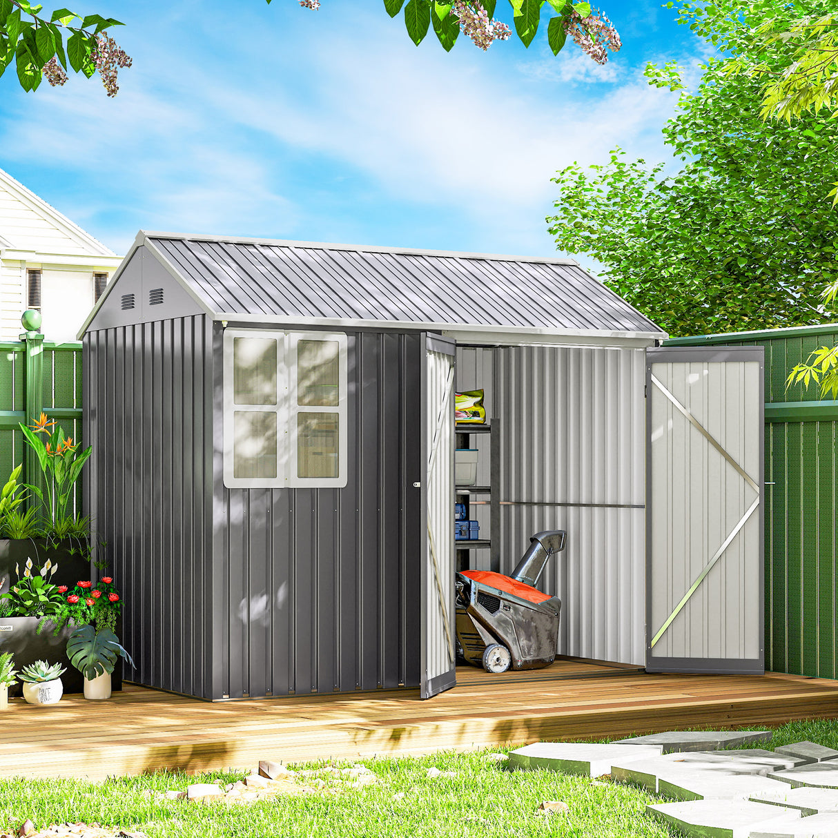 Galvanised Steel Outdoor Garden Storage Shed 8ft x 6ft - Velmora