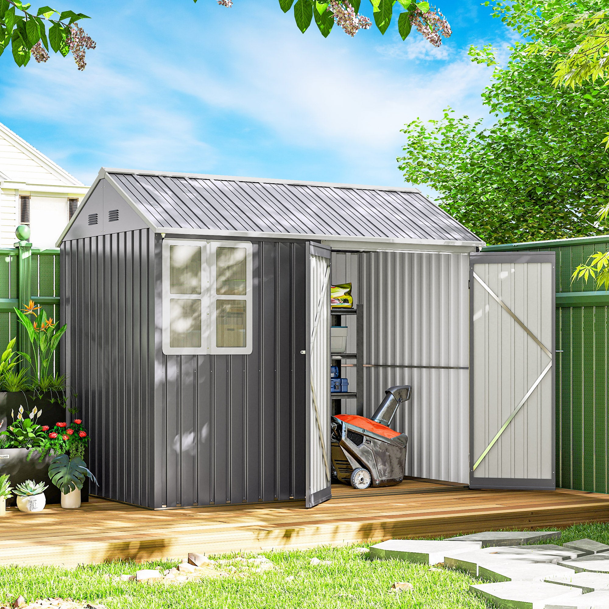 Galvanised Steel Outdoor Garden Storage Shed 8ft x 6ft - Velmora