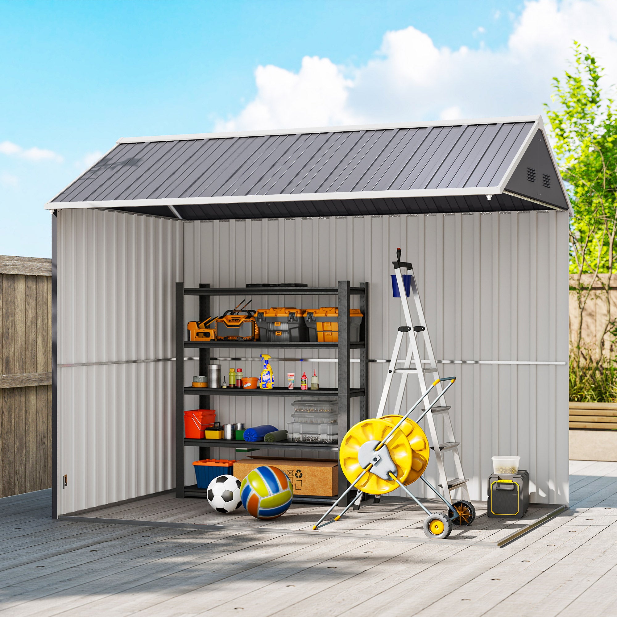 Galvanised Steel Outdoor Garden Storage Shed 8ft x 6ft - Velmora