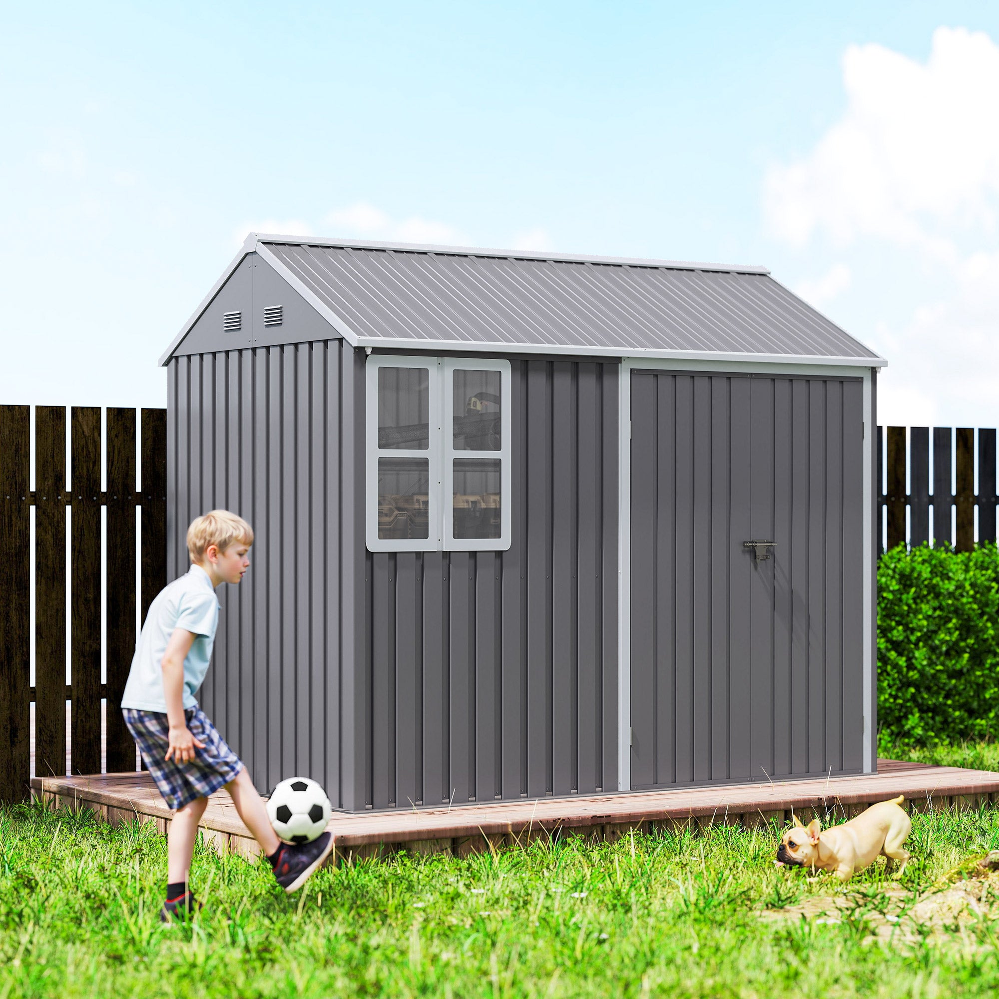 Galvanised Steel Outdoor Garden Storage Shed 8ft x 6ft - Velmora